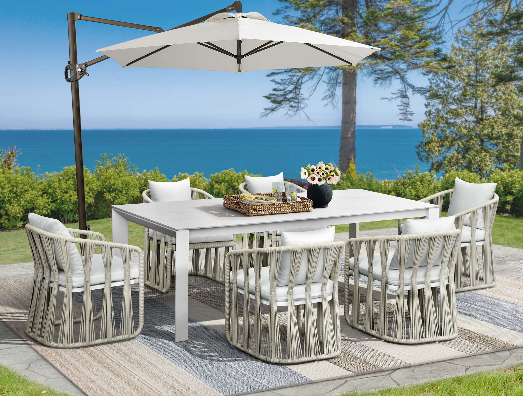 Alexa - Outdoor Dining Side Arm Chair - White - Image 2