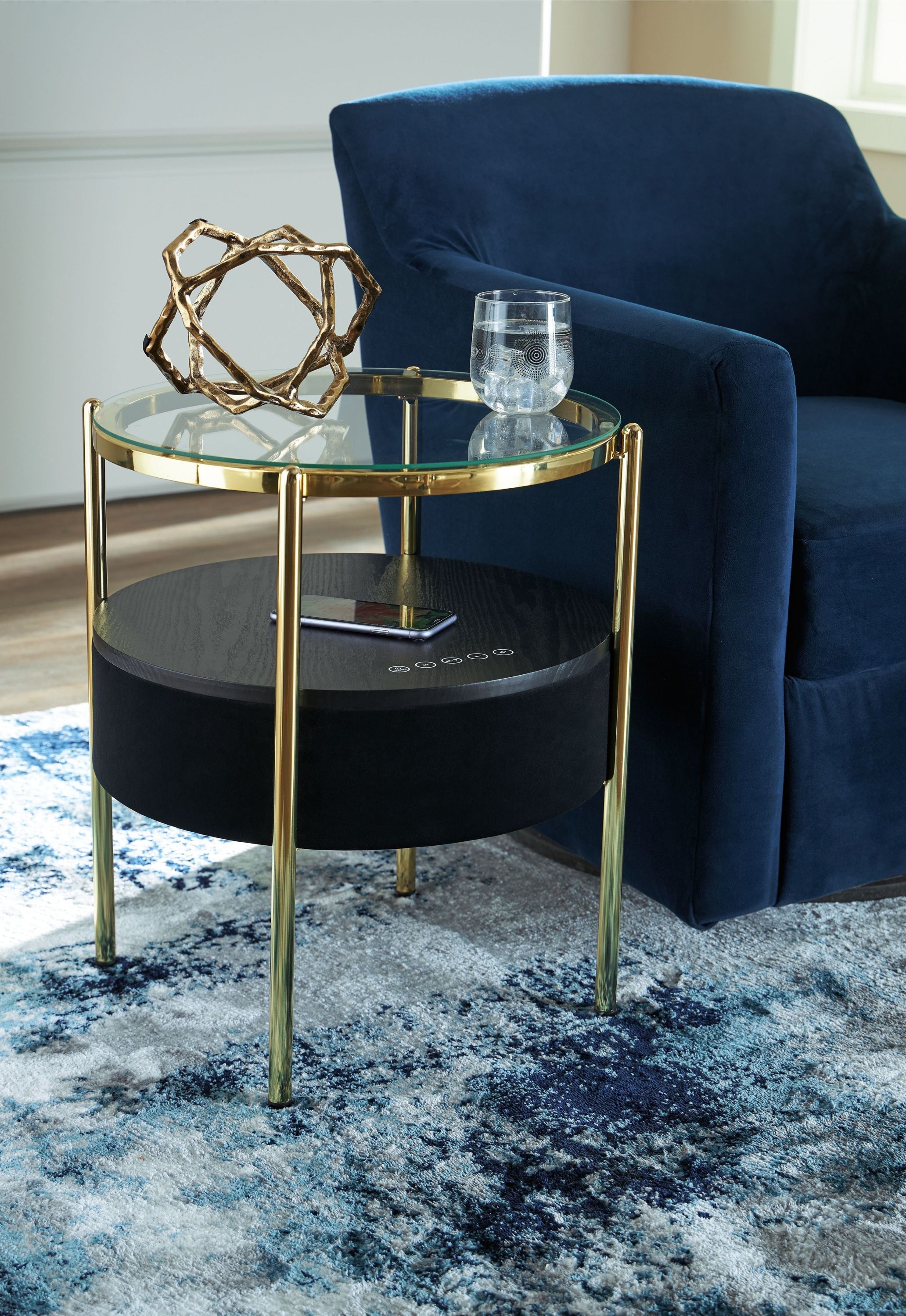Nedman - Accent Table With Speaker - Black / Gold Finish - Image 3