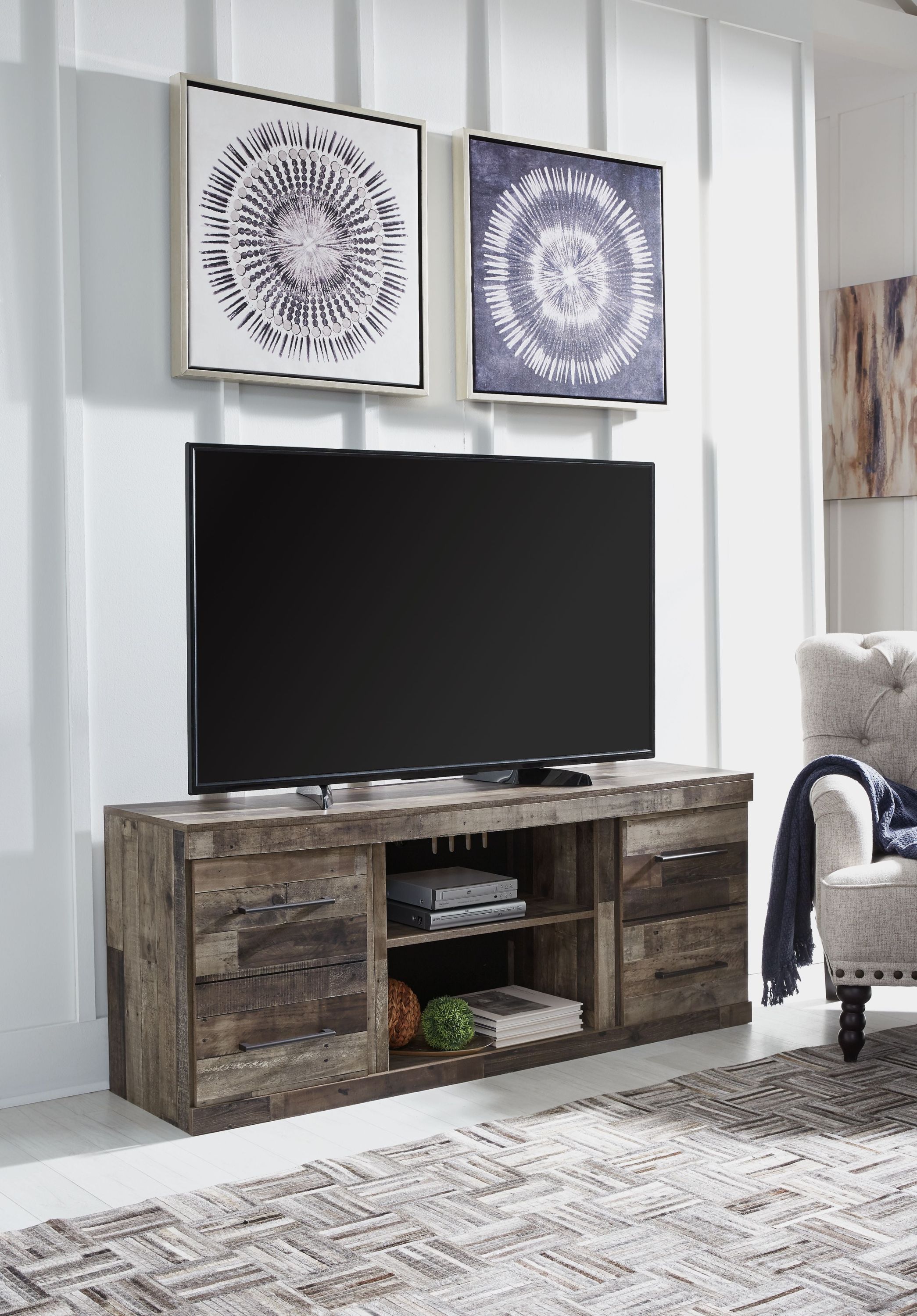 Derekson – LG TV Stand w/Fireplace Option – Multi Gray