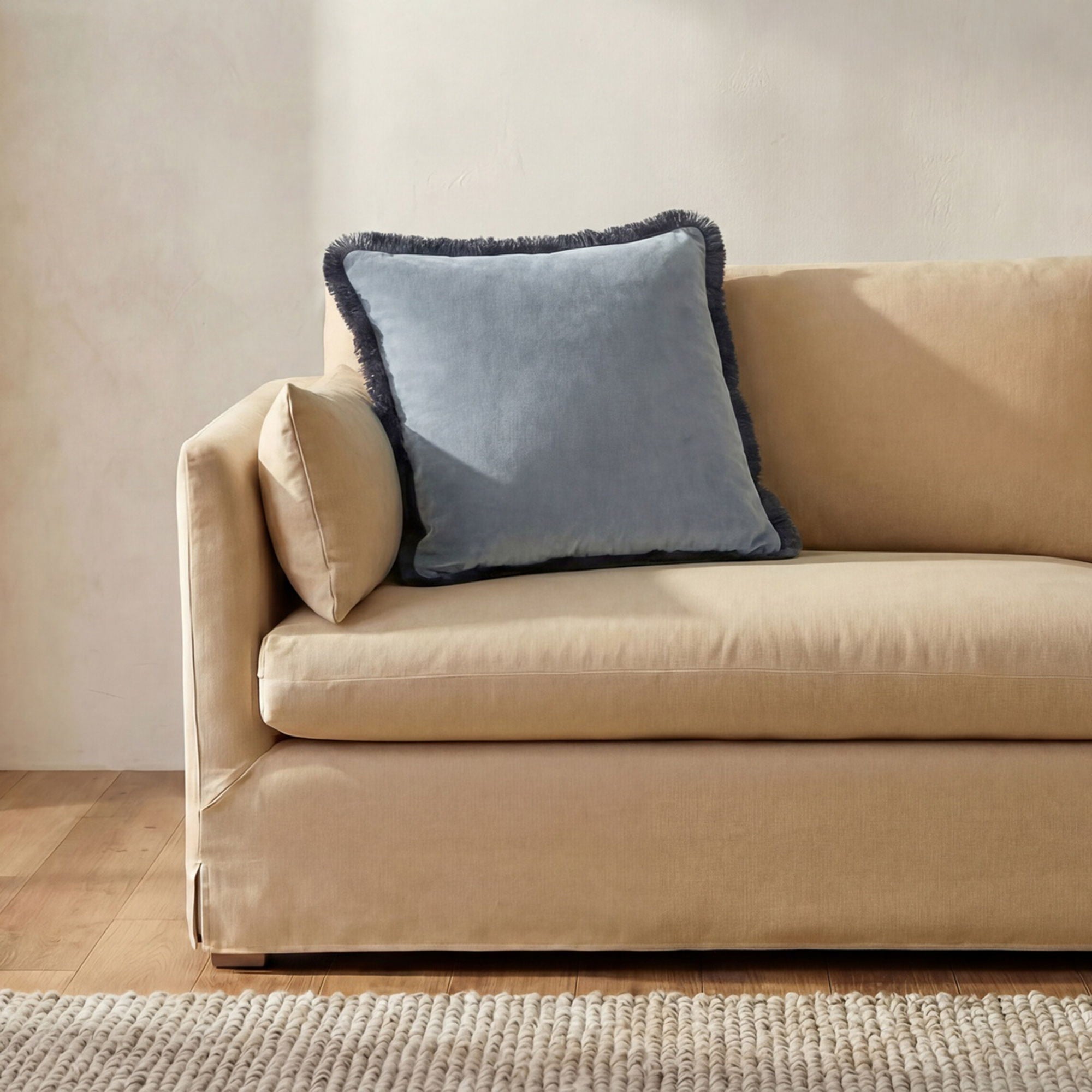 Yasmin – Square Cushion Faux Mohair – Light Blue
