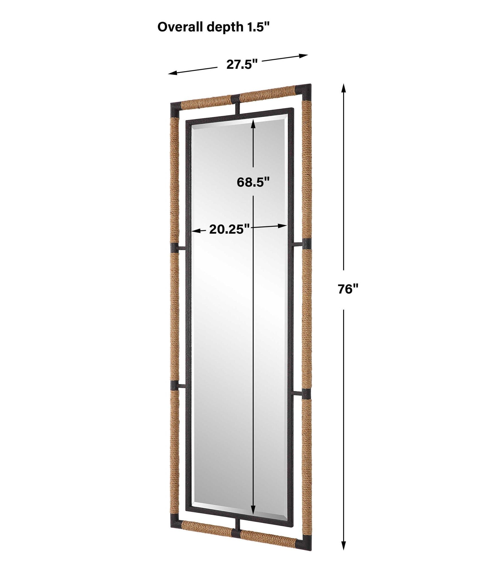 Melville - Iron & Rope Tall Mirror - Light Brown - Image 3