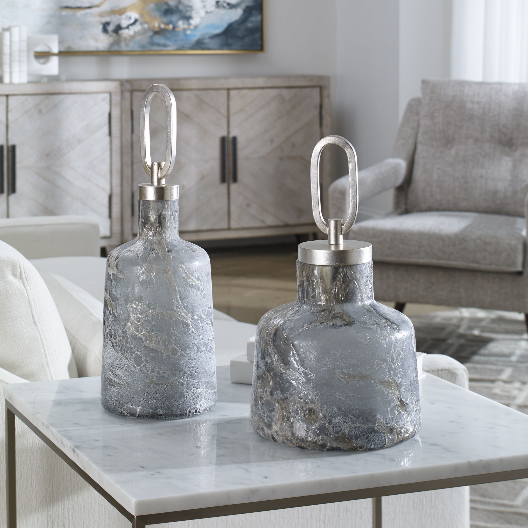 Storm - Art Glass Bottles (Set of 2) - Dark Gray - Image 3