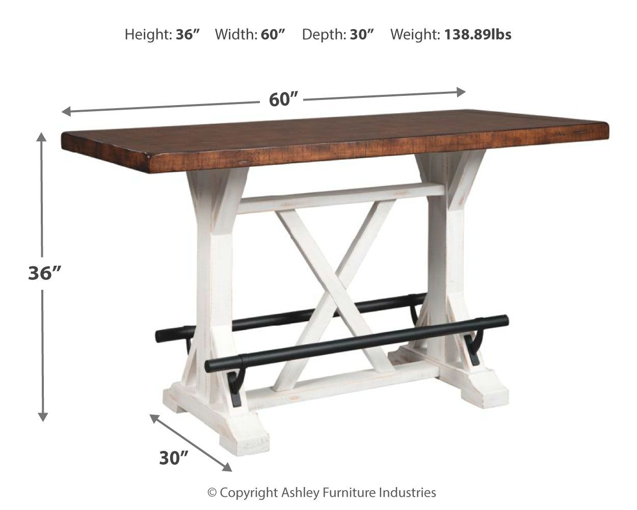 Valebeck - Rectangular Dining Room Counter Table - White / Brown - Image 2