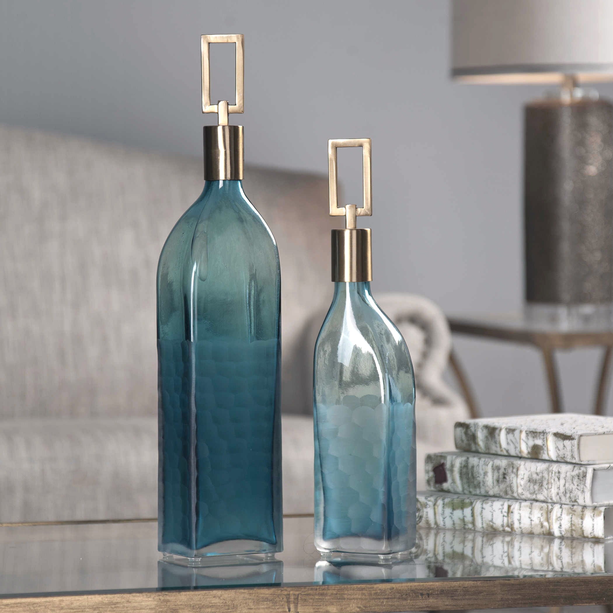 Annabella - Glass Bottles (Set of 2) - Teal - Image 2