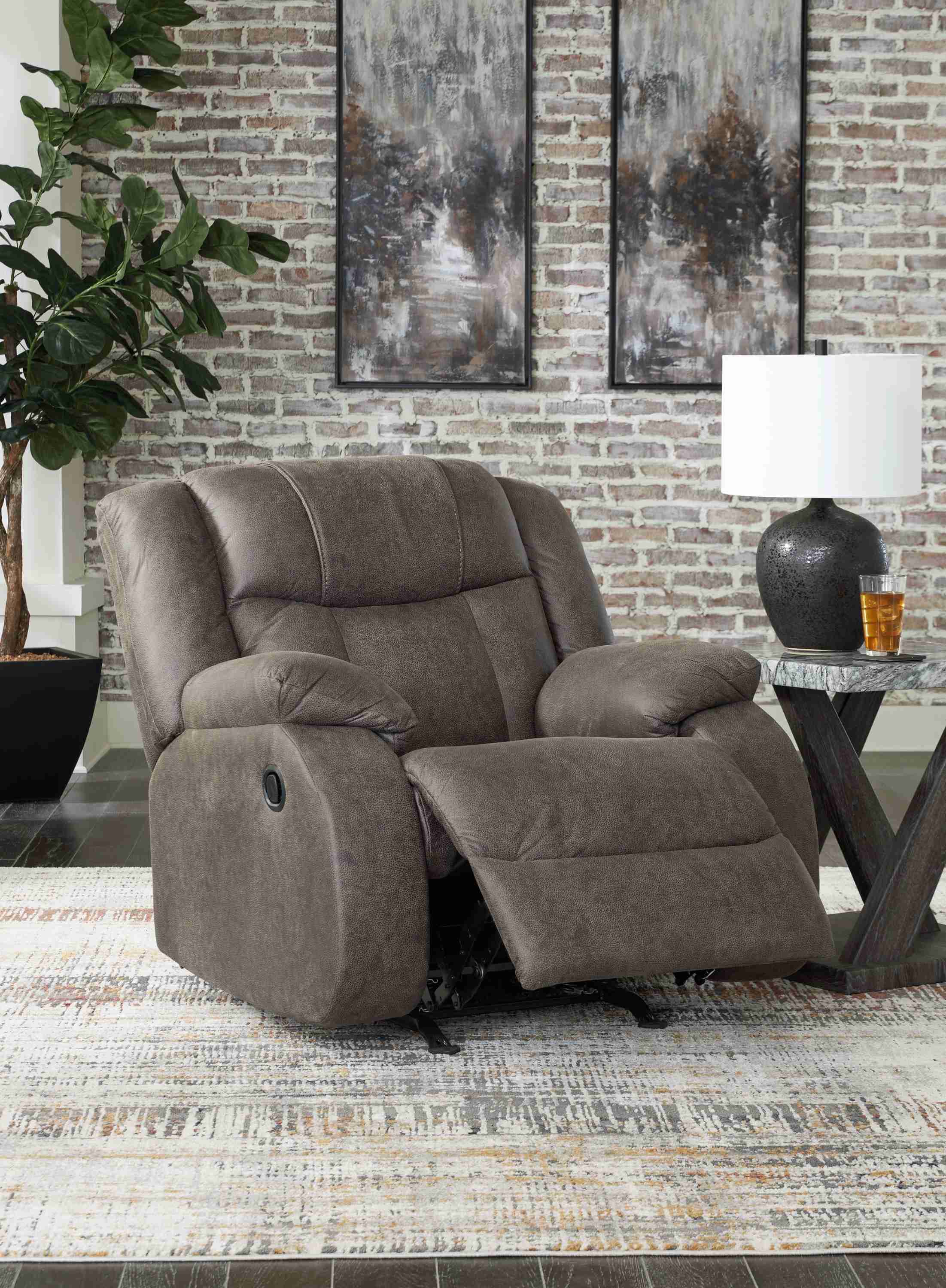 First Base - Rocker Recliner - Faux Leather - Gunmetal - Image 3