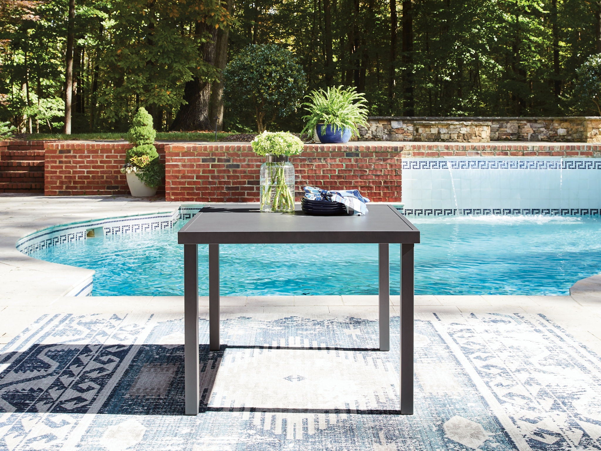 Rocky Creek - Square Dining Table With Umbrella Option - Gray - Image 3