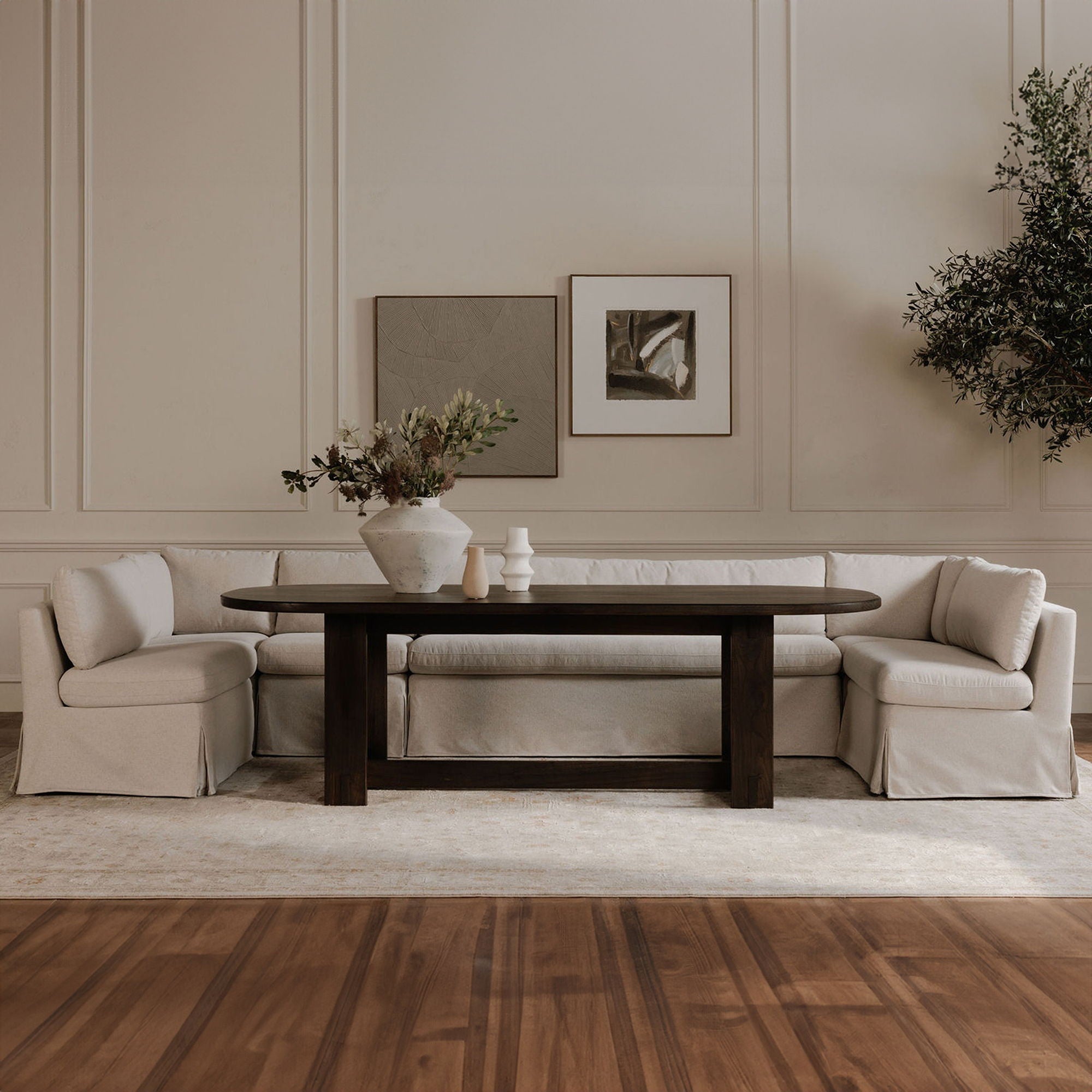 Fable - 6 Piece Slipcover Dining Banquette U-Shape - Beige - Image 3