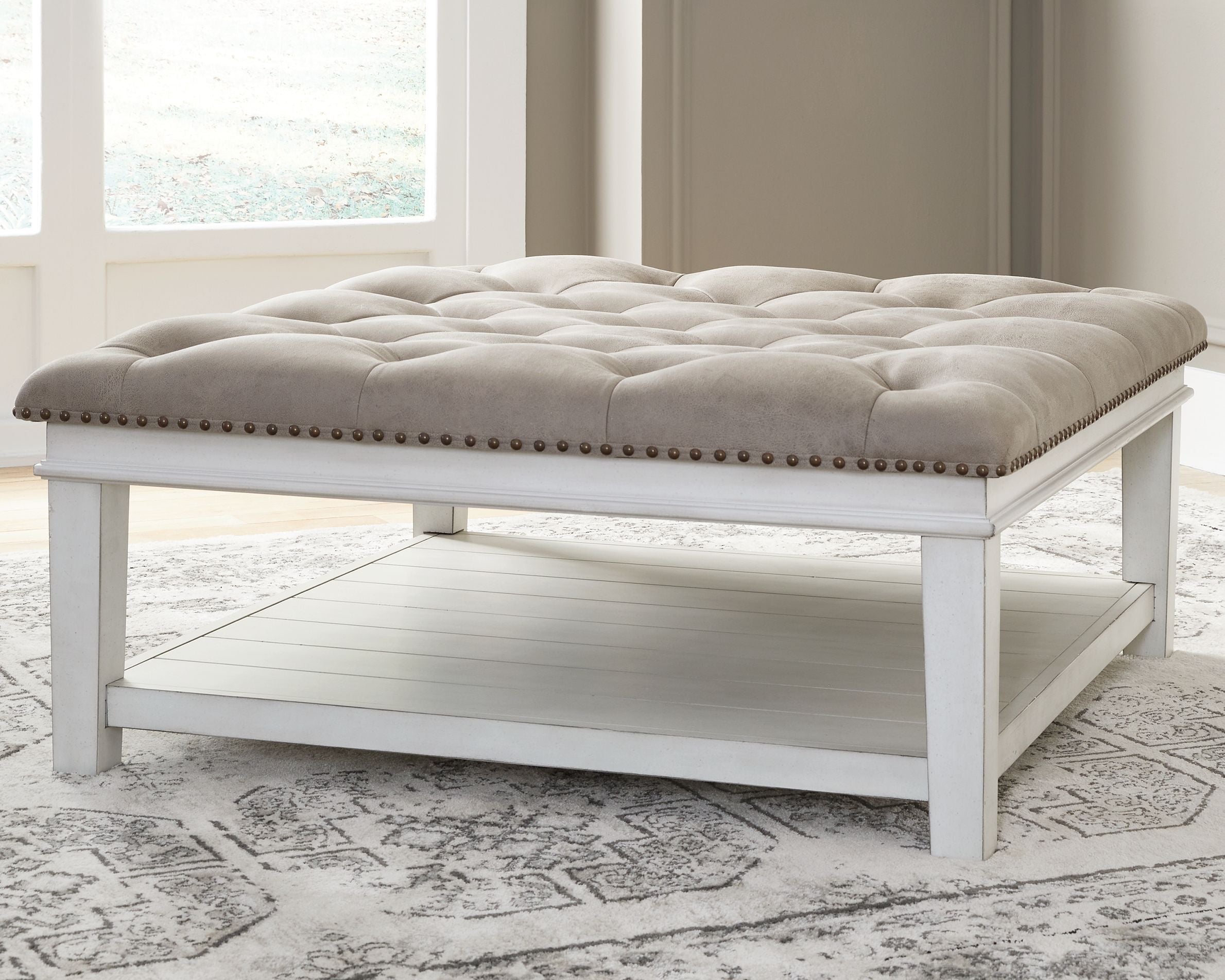 Kanwyn - Uph Ottoman Cocktail Table - Whitewash - Image 2