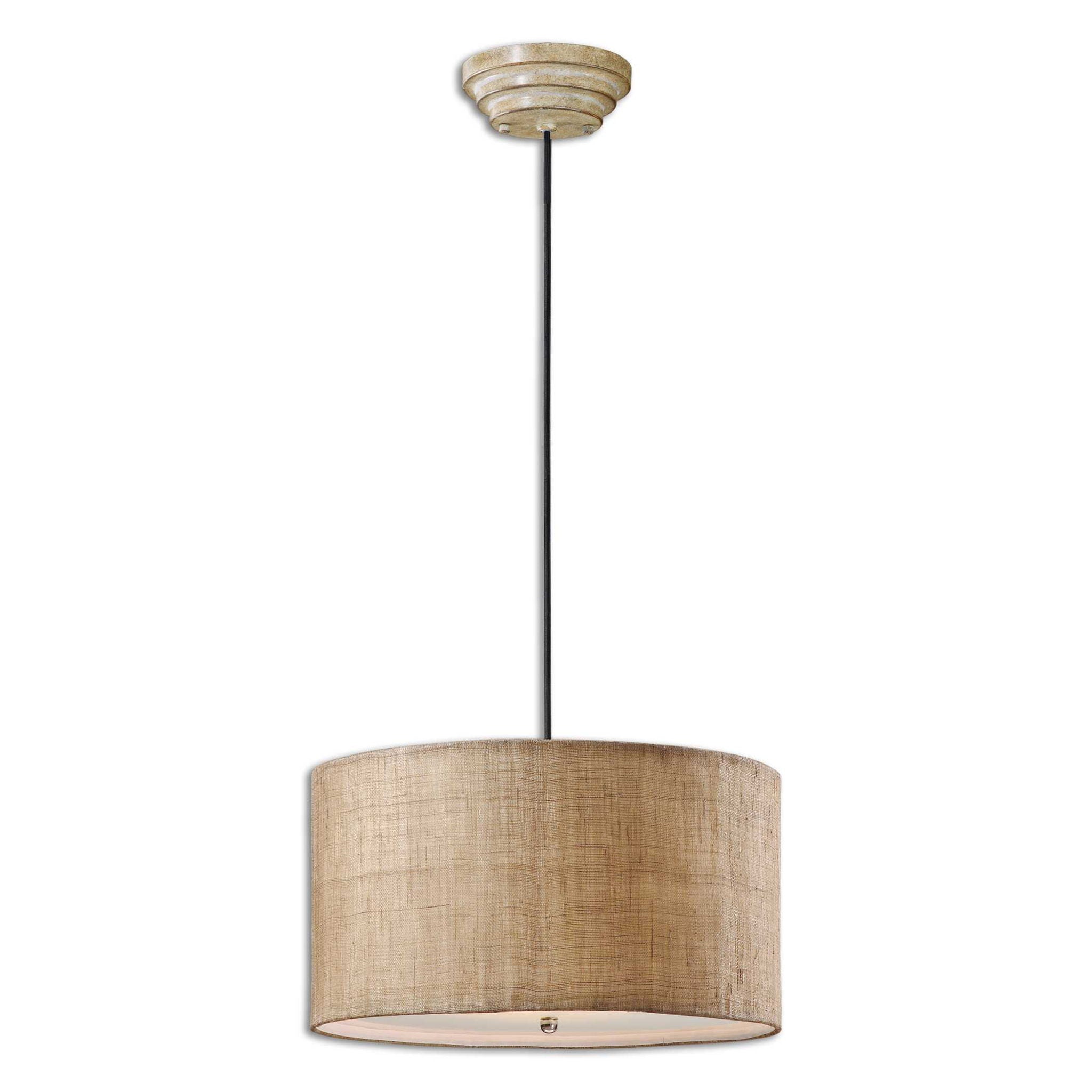 Dafina – 3 Light Burlap Drum Pendant – Beige