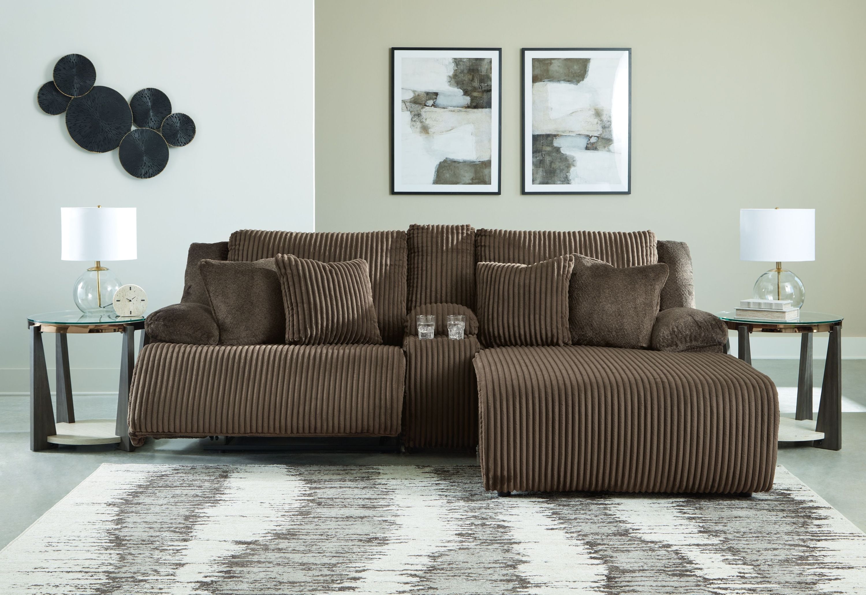 Top Tier - 3-Piece Reclining Sectional Sofa With Raf Press Back Chaise - Fabric - Chocolate - Image 3
