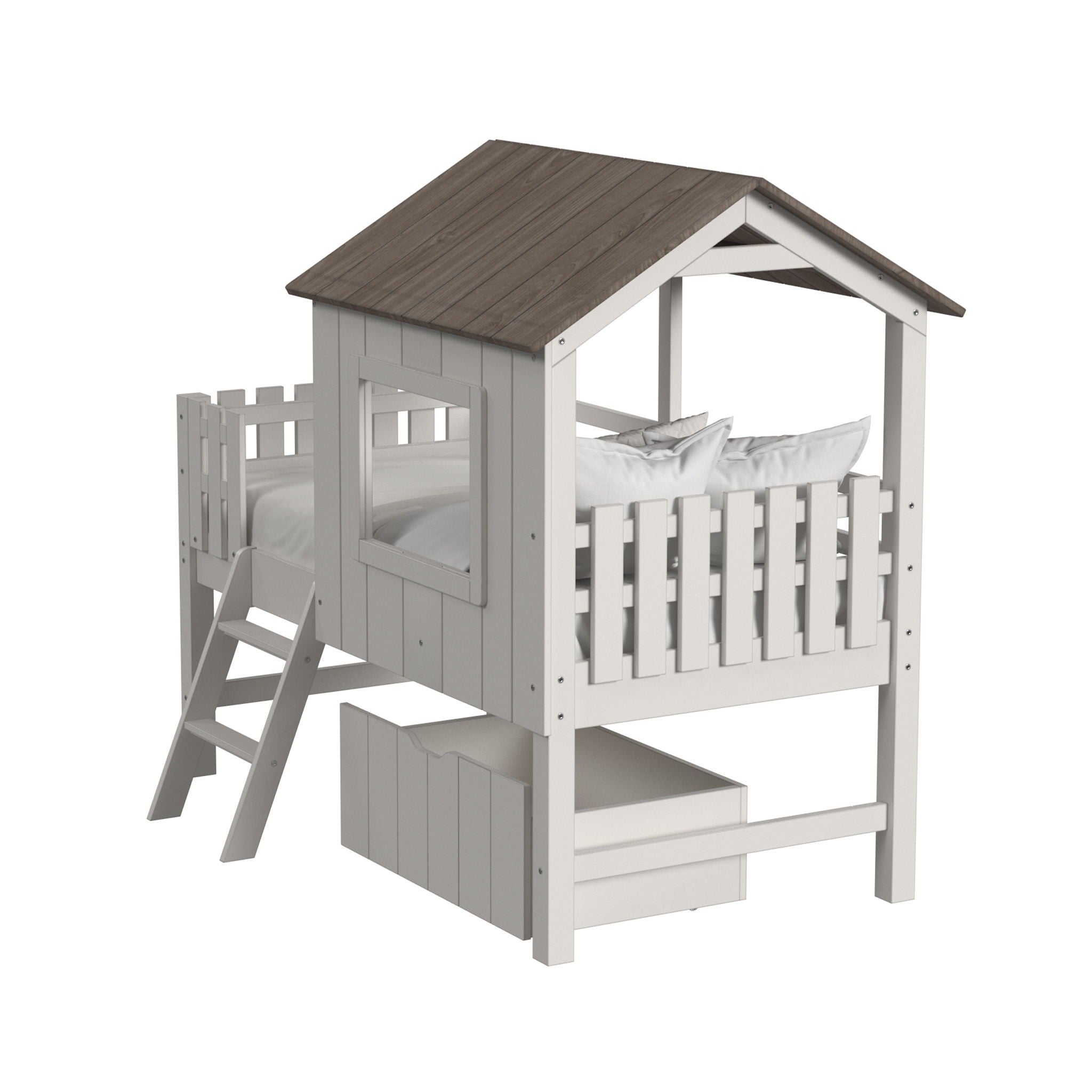 Lodge - Complete Bed With Ladder And Fencing - Cookies / Cream - Image 3