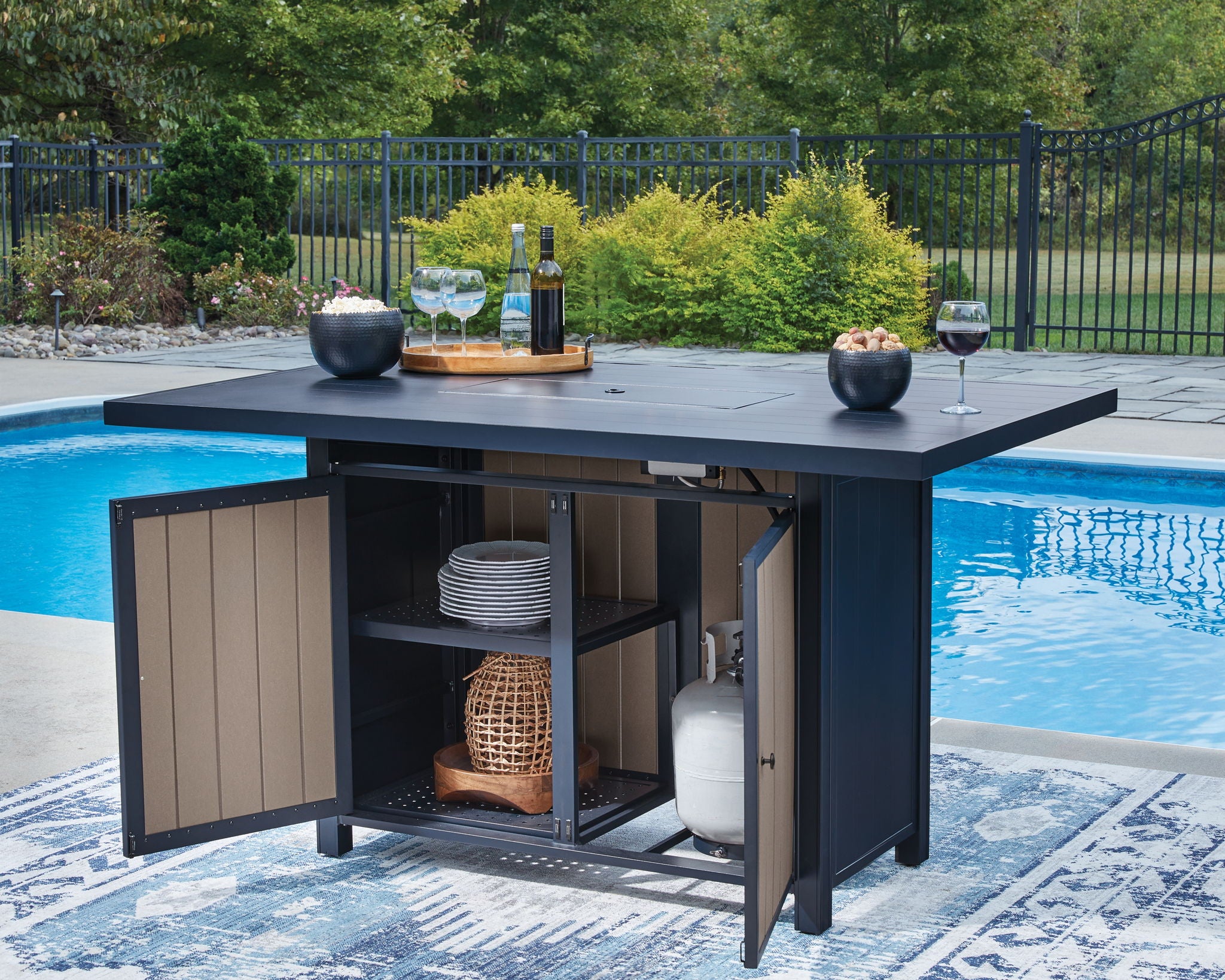 East Beach - Rectangular Bar Table With Fire Pit - Blue - Image 3