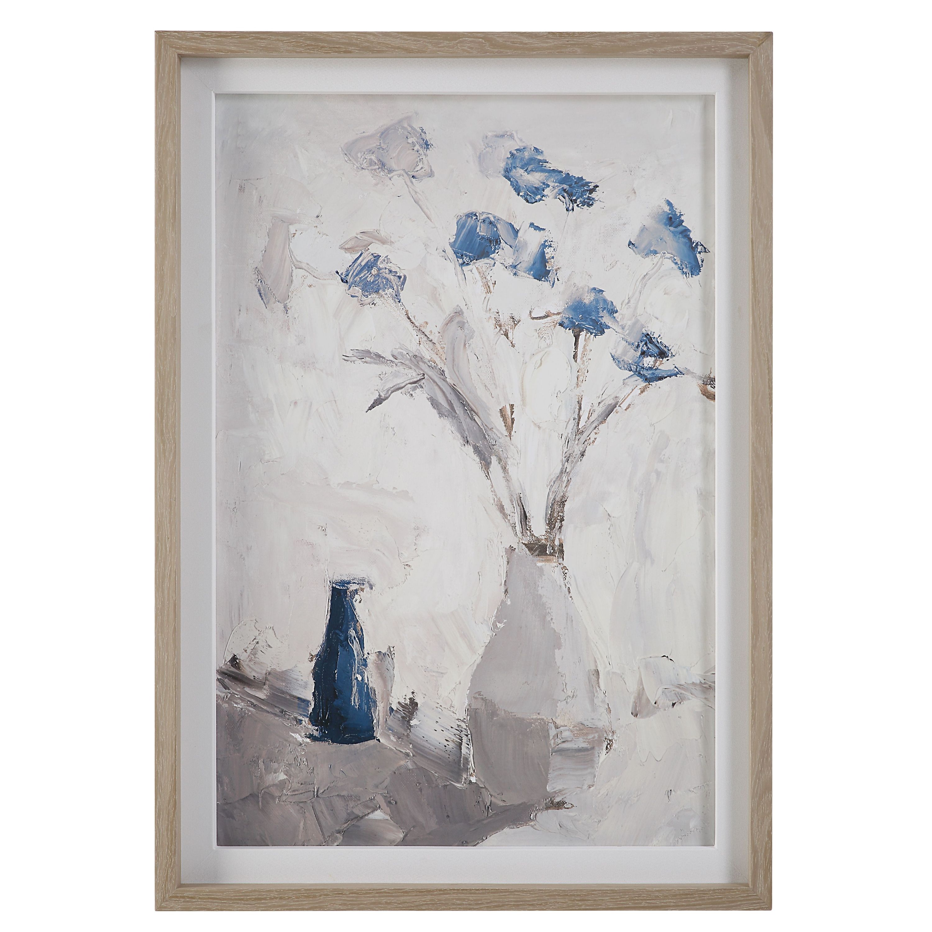 Blue Flowers – In Vase Framed Print – White