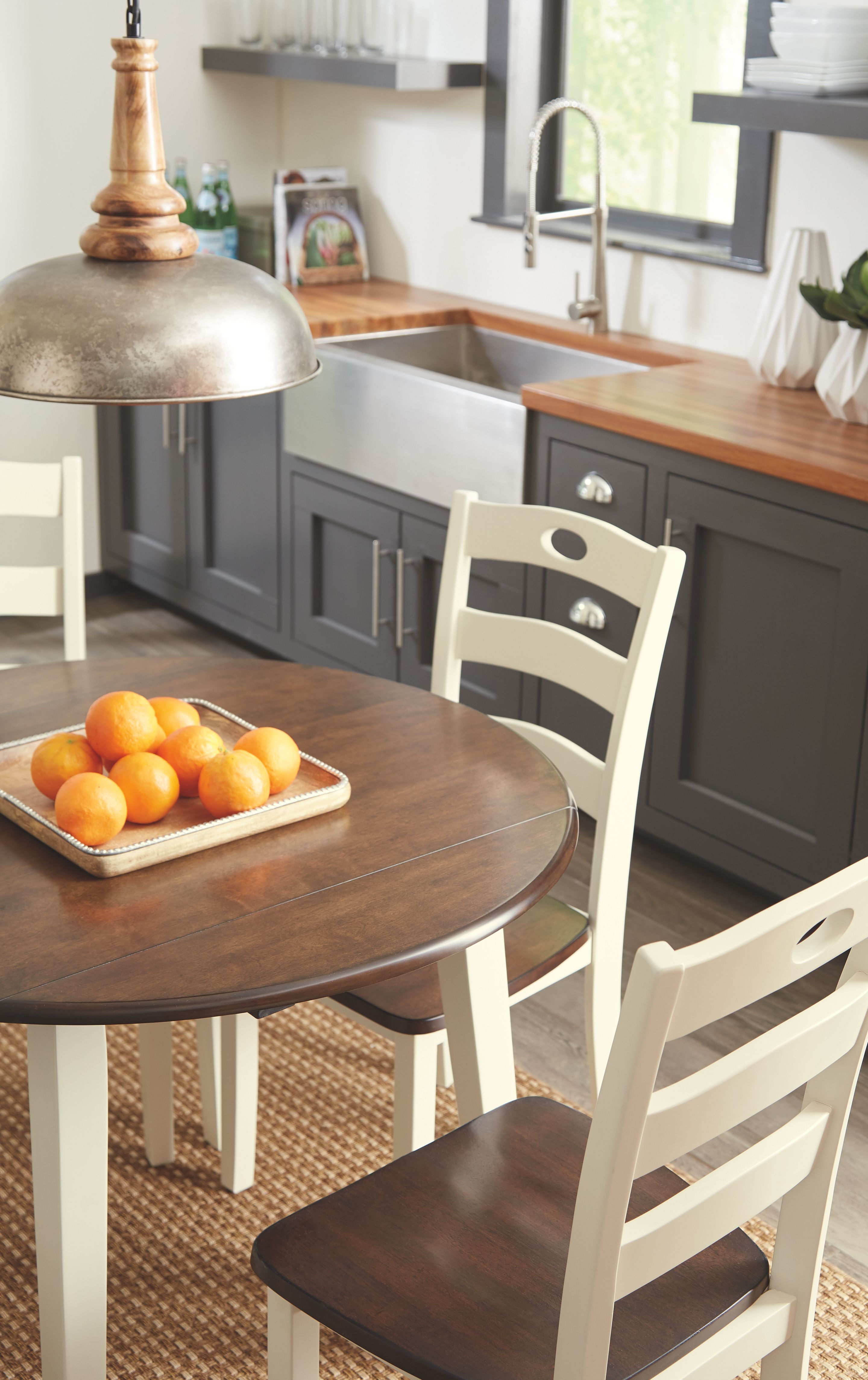 Woodanville - Round DRM Drop Leaf Table - Cream / Brown - Image 3