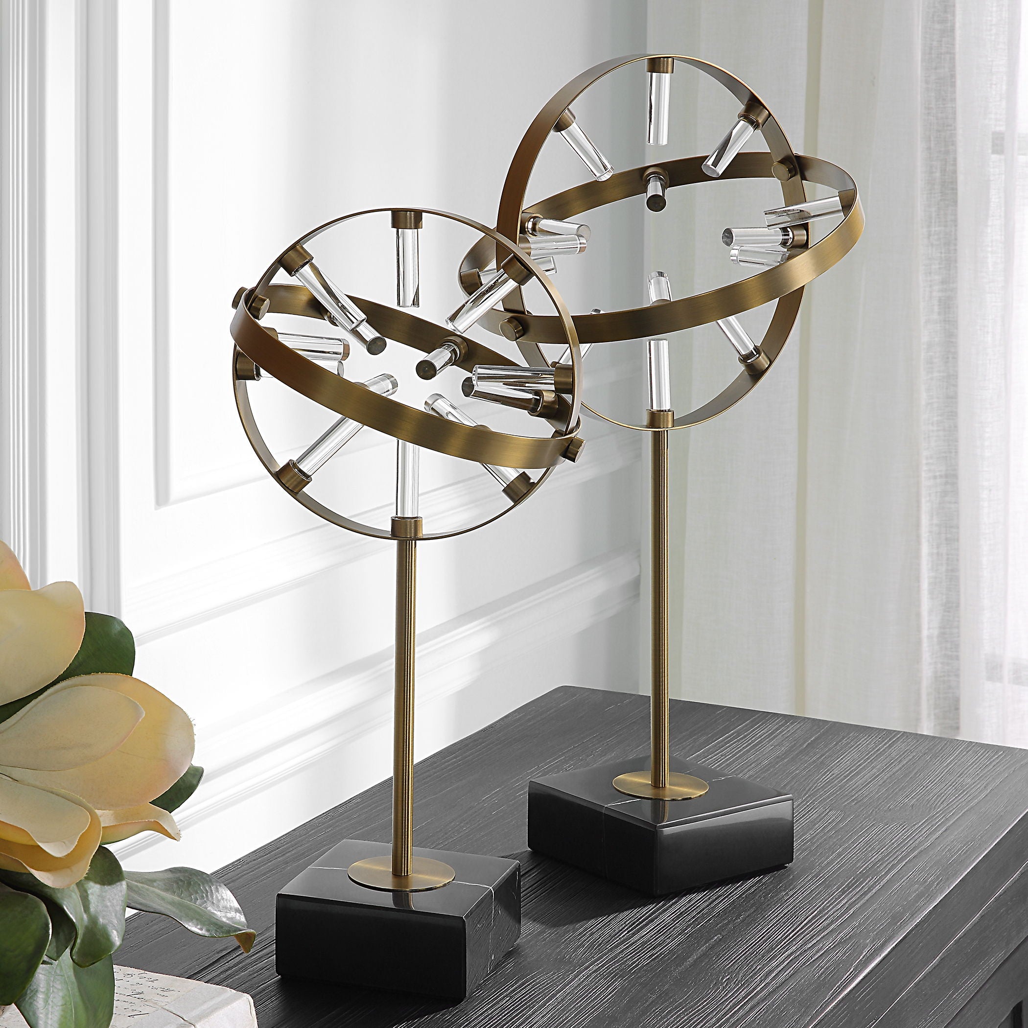 Realm - Spherical Brass Sculptures (Set of 2) - Gold - Image 3