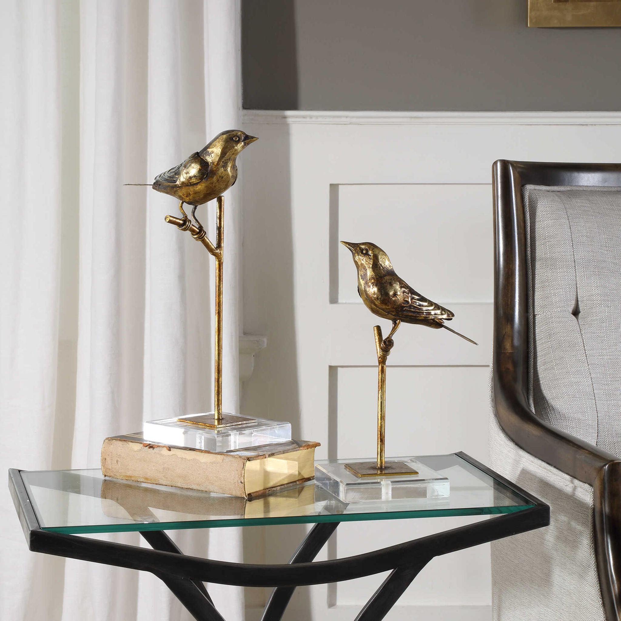 Passerines - Bird Sculptures (Set of 2) - Light Brown - Image 3