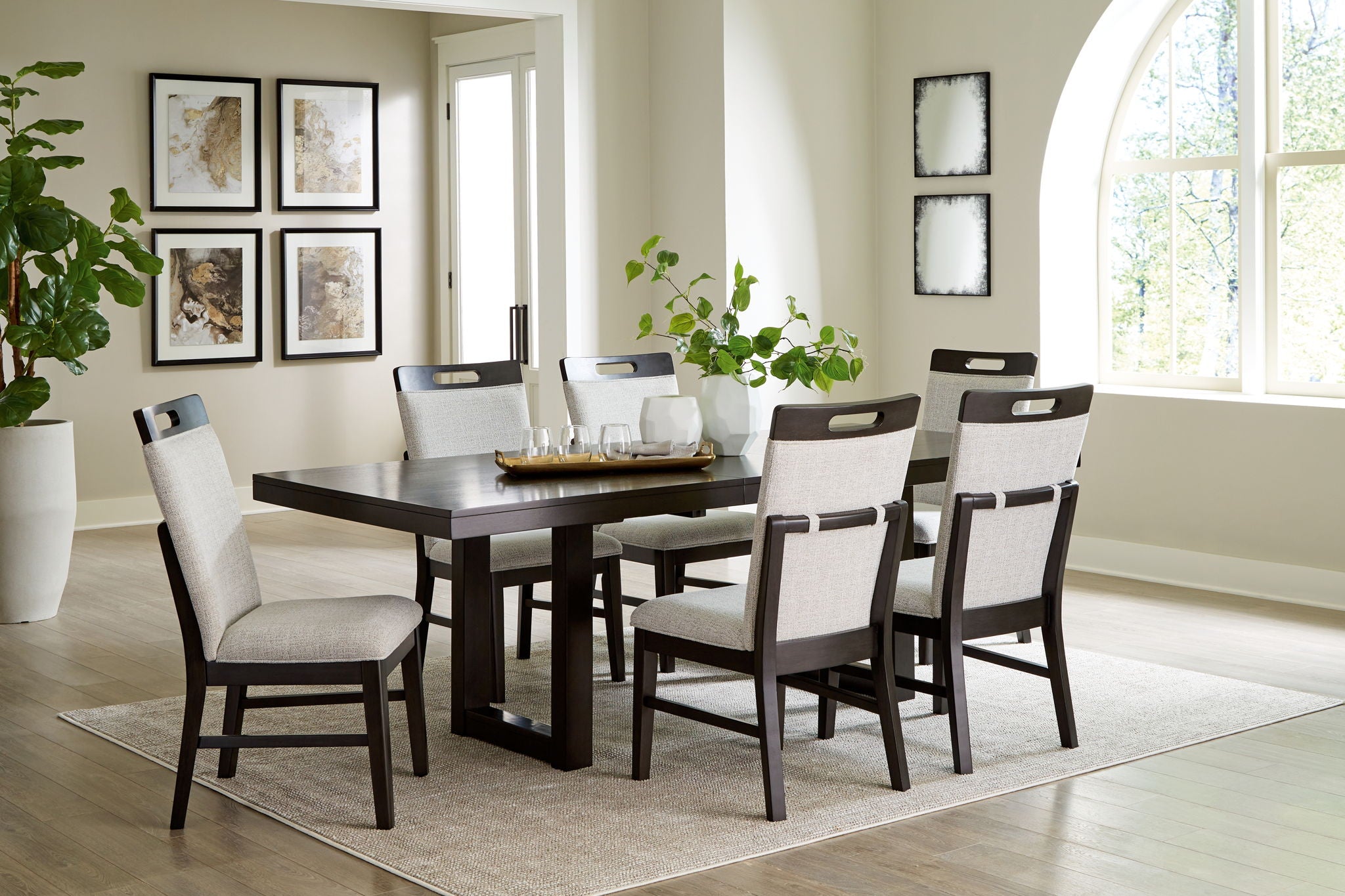 Neymorton – 7 Pc. – Rectangular Extension Table, 6 Side Chairs – Dark Grayish Brown
