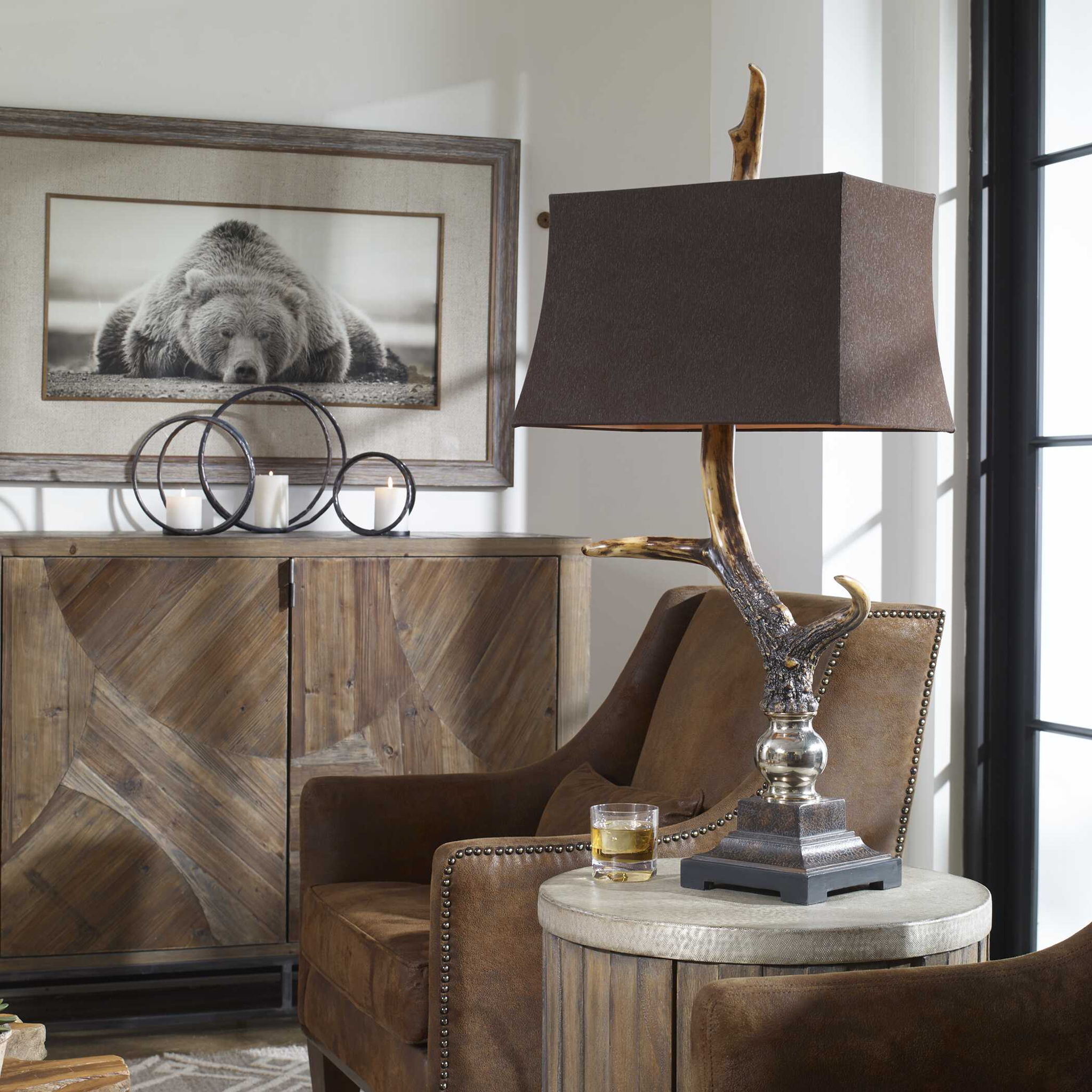 Stag Horn - Dark Shade Table Lamp - Dark Brown - Image 3