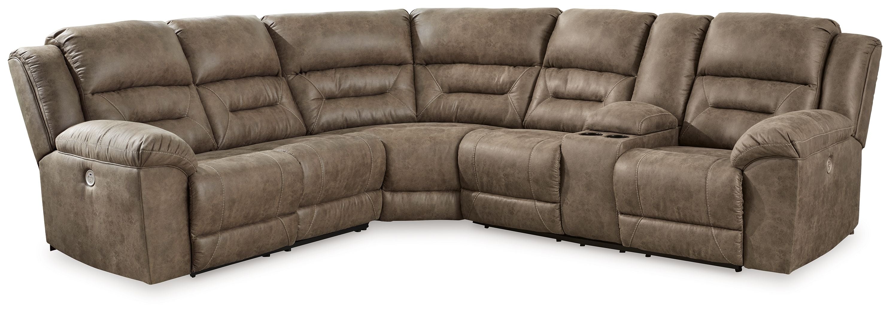 Ravenel – 3-Piece Power Reclining Sectional With Raf Power Reclining Loveseat With Console – Faux Leather – Fossil
