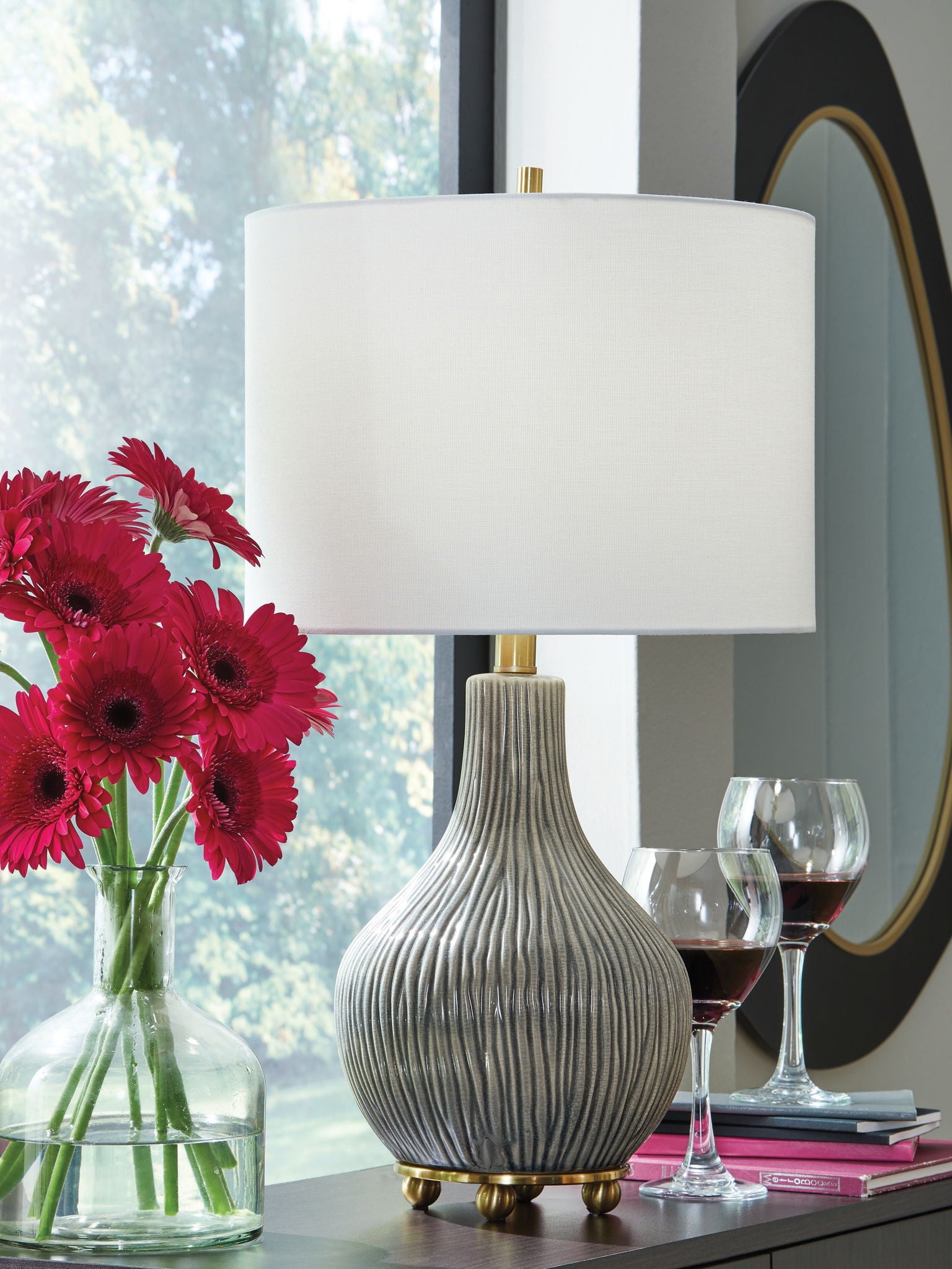 Judlen - Ceramic Table Lamp - Gray / Gold Finish - Image 2