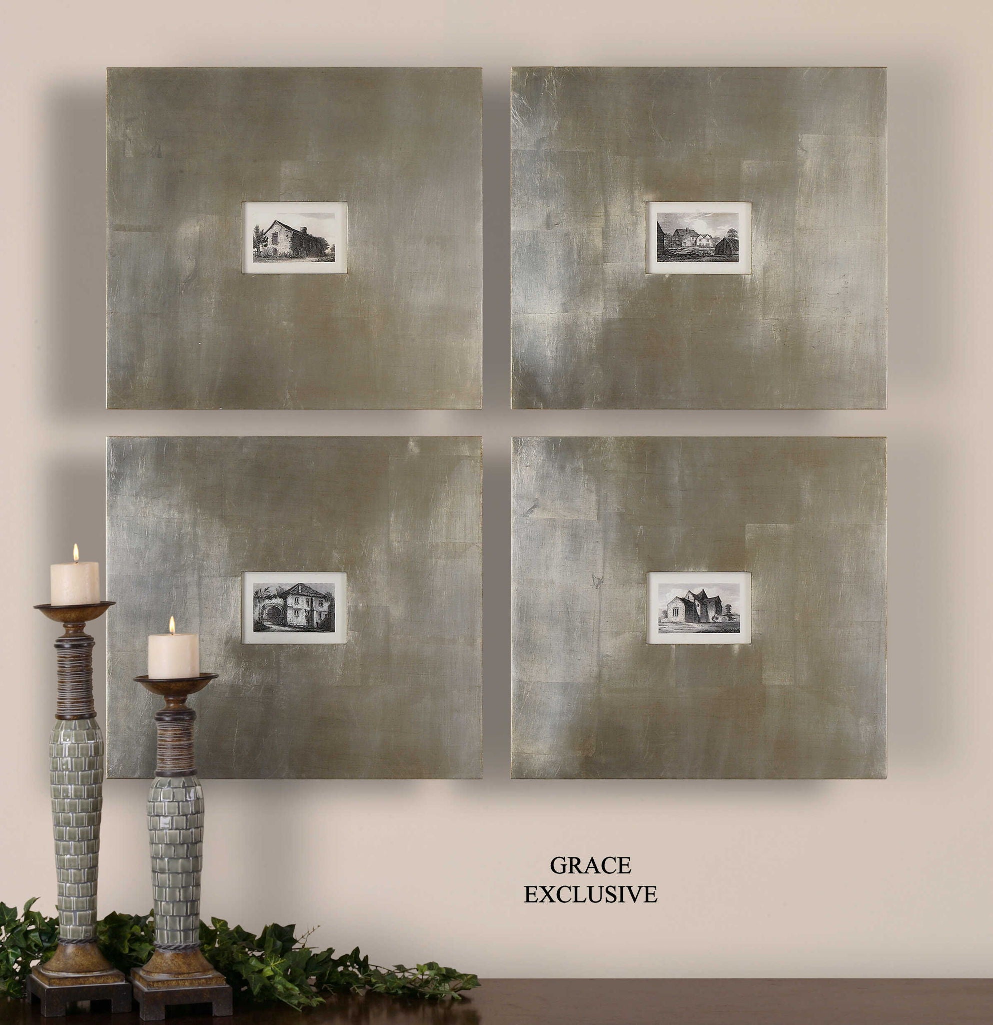 Historical Buildings - Framed Art (Set of 4) - Pearl Silver - Image 3