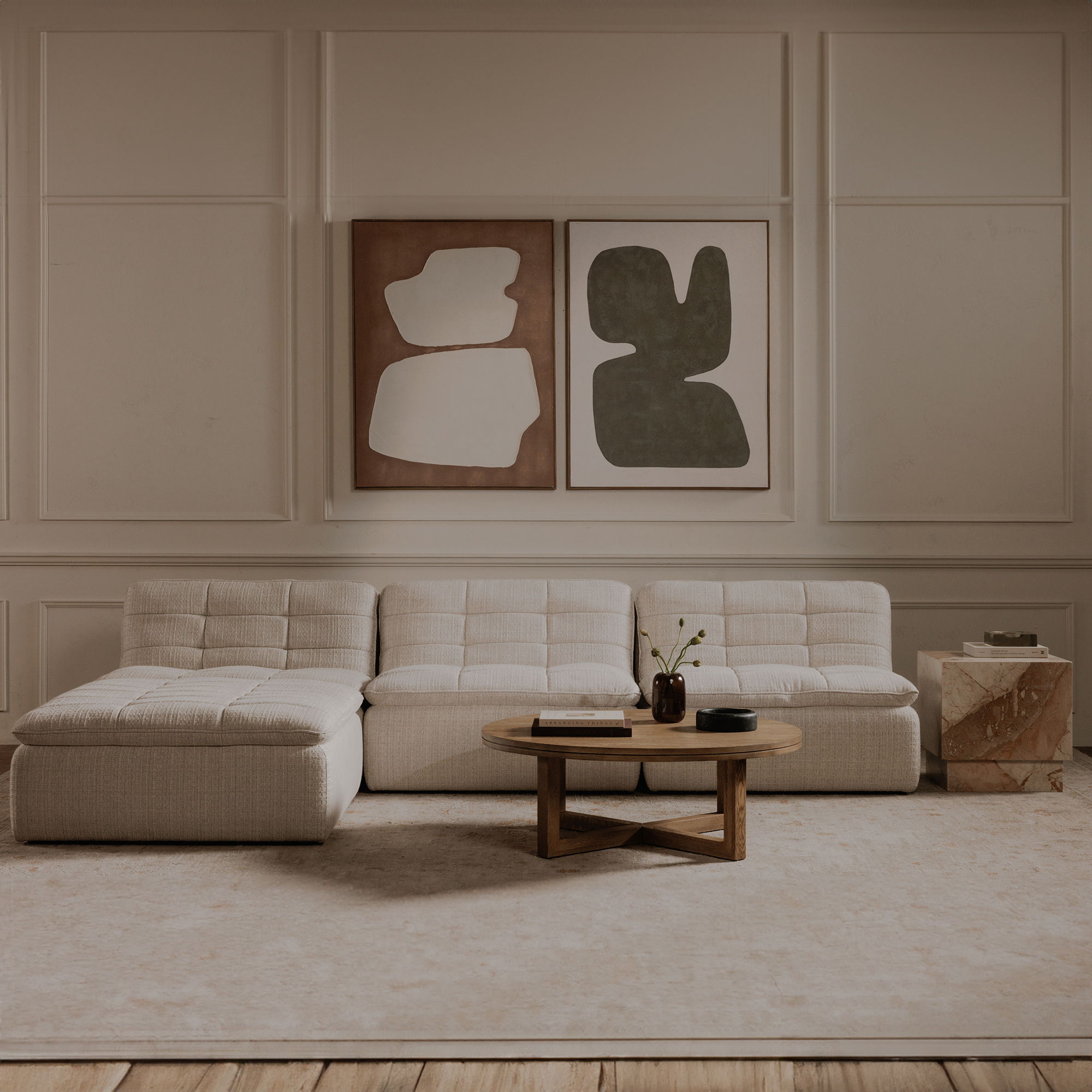 Lino - Armless Modular Sofa - Textured Oat / Beige - Image 3