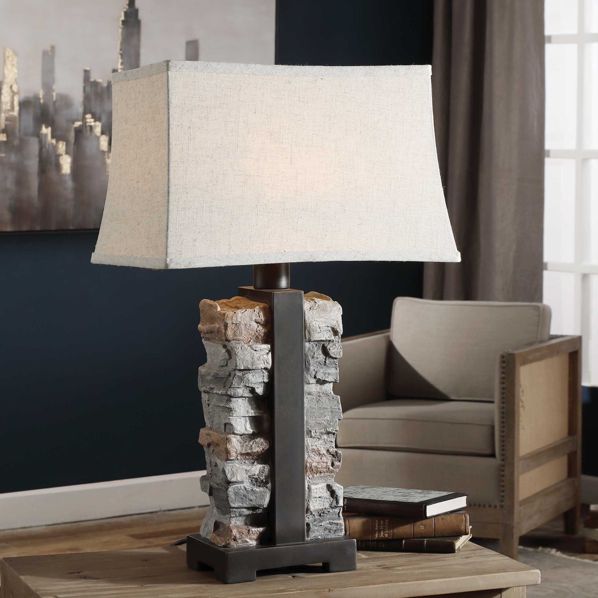 Kodiak - Stacked Stone Lamp - Beige & Dark Gray - Image 2