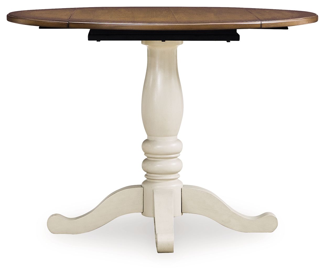 Wirloni - Round Dining Room Drop Leaf Table - Antique White / Brown - Image 3