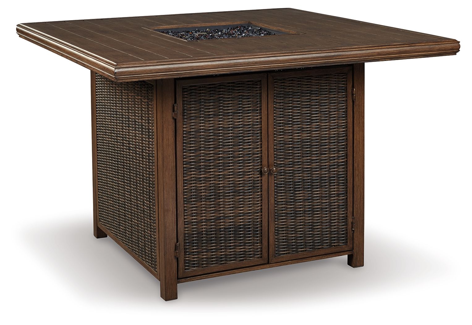 Paradise Trail – Square Bar Table w/Fire Pit – Medium Brown