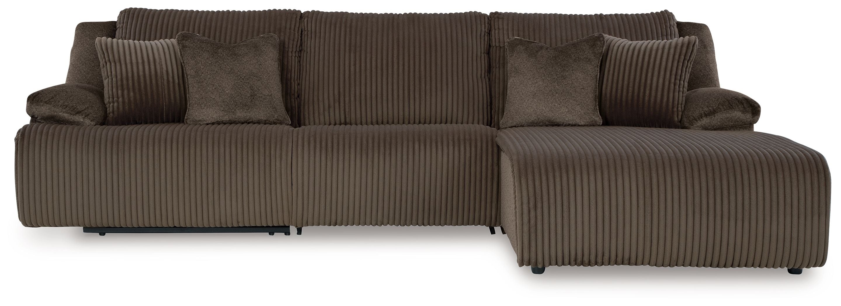 Top Tier – 3-Piece Sectional Reclining Sofa With Right-Arm Facing Press Back Chaise – Chocolate