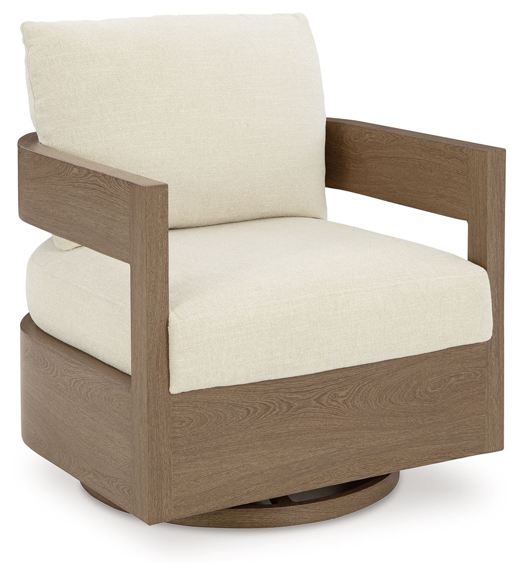 Serene Bay – Swivel Glider Chair With Cushion – Dark Brown / White