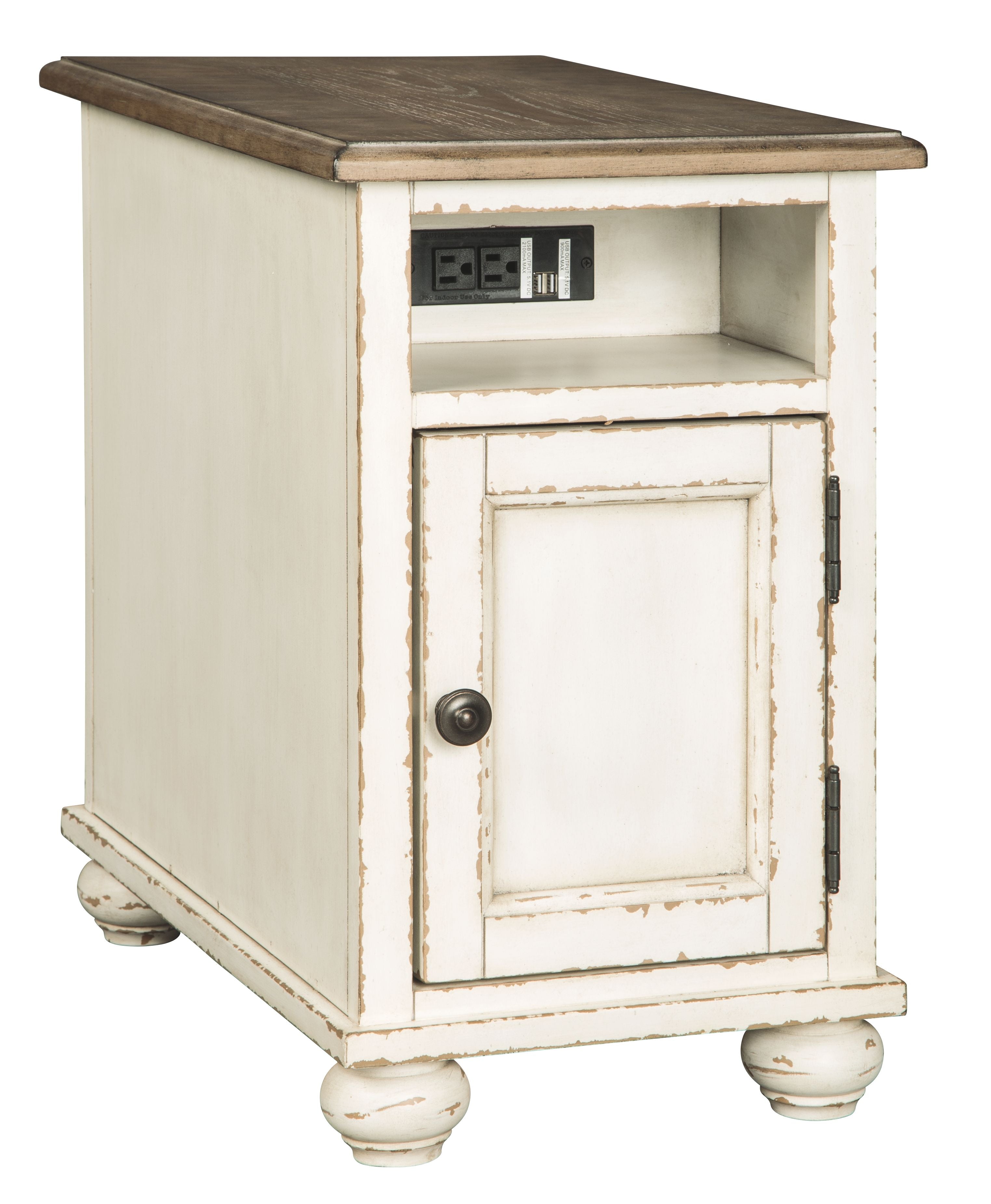 Realyn – Chair Side End Table – AC / USB – White / Brown