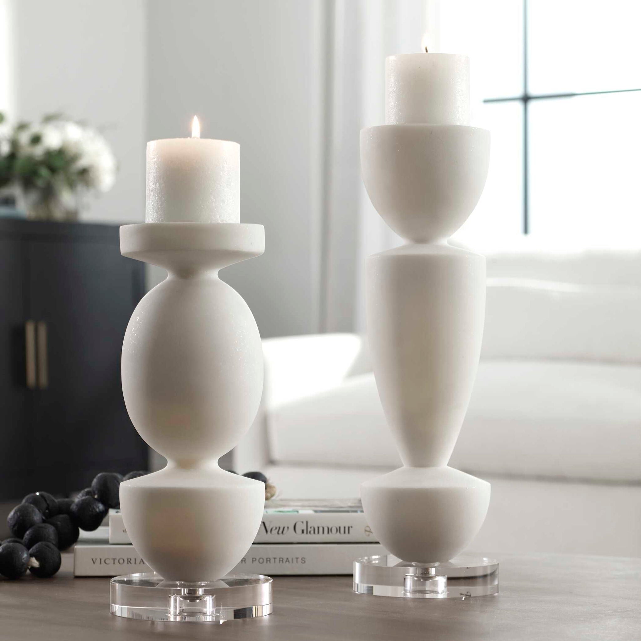 Lido - Stone Candleholders (Set of 2) - White - Image 3