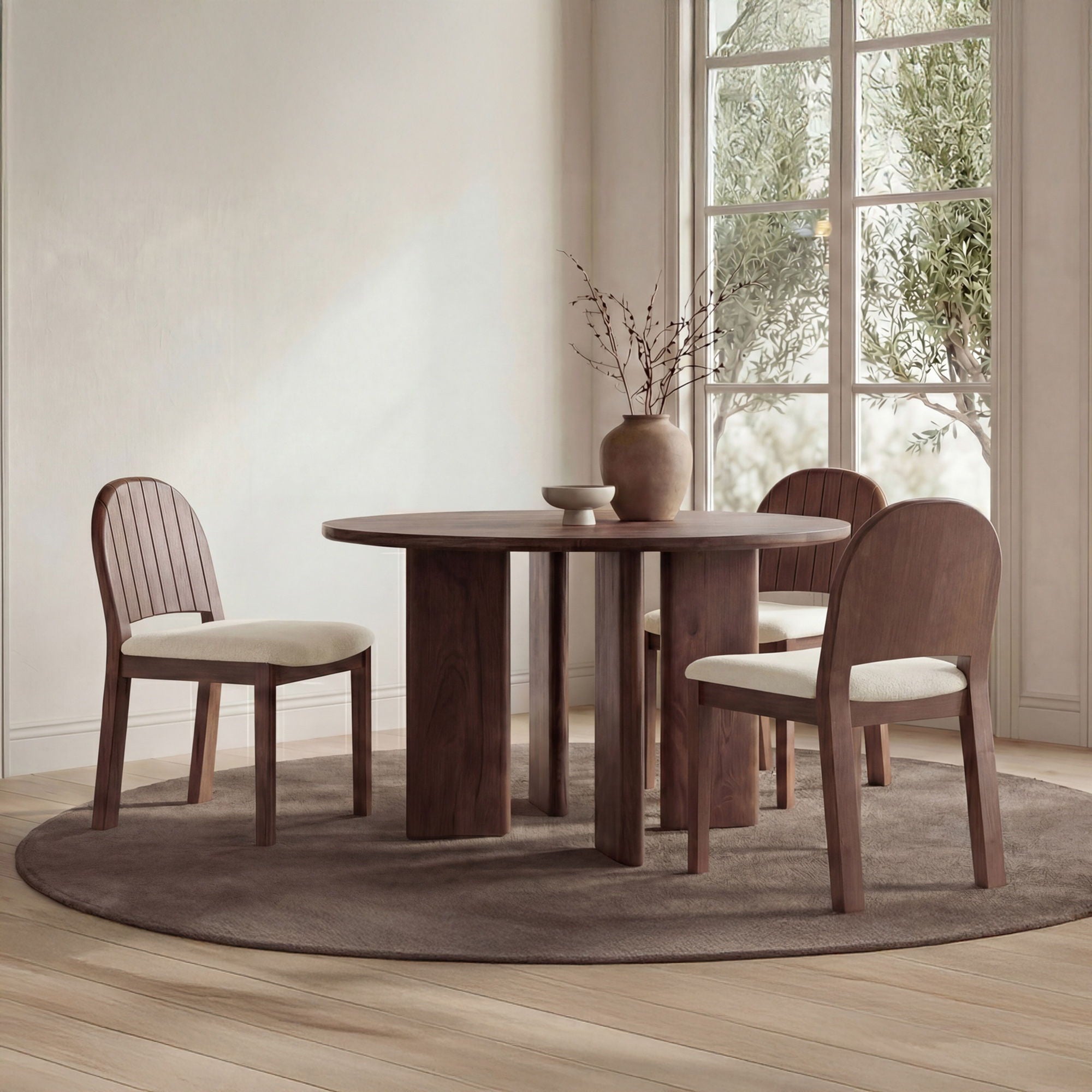 Emil – Dining Chair (Set of 2) – Cream / White / Dark Brown