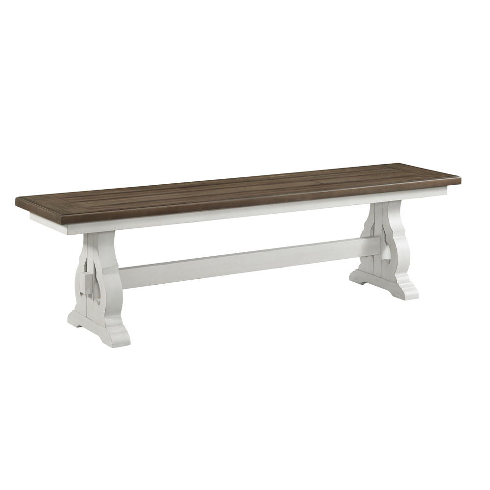 Drake – Dining Bench – Rustic White / French Oak