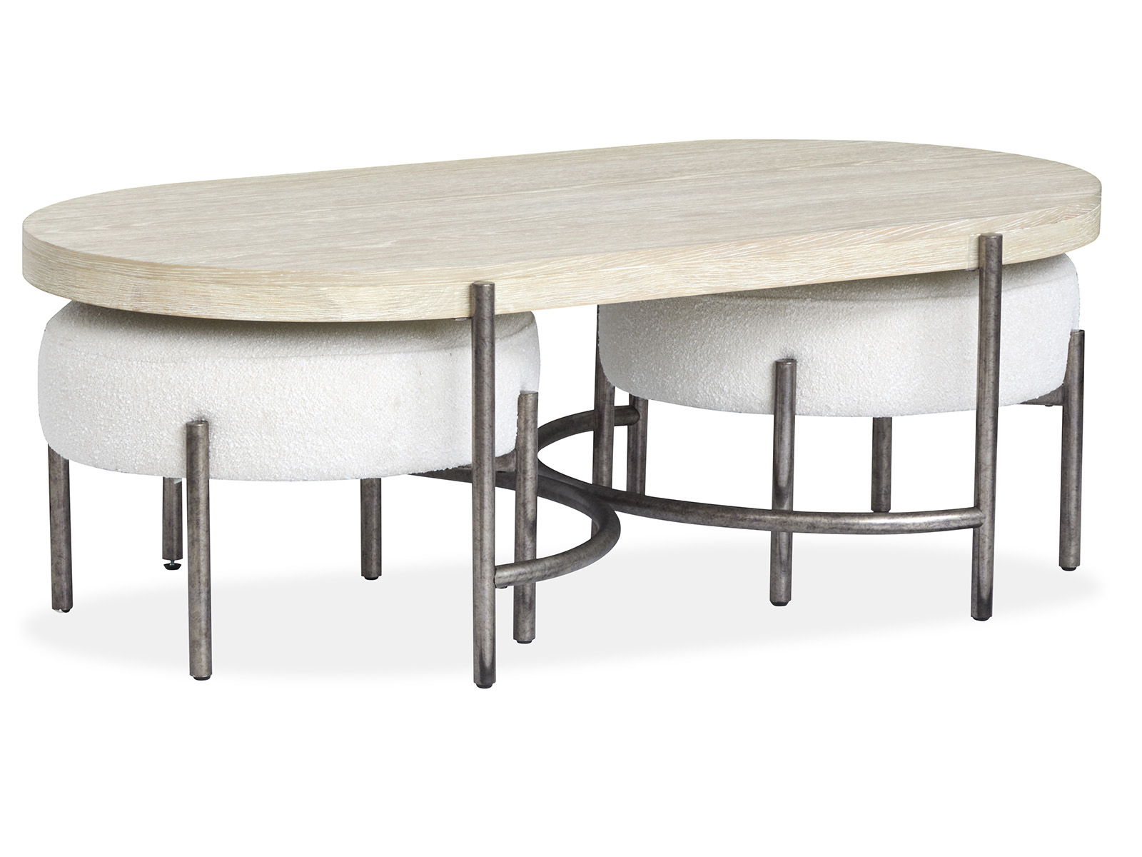 Jennings – Oval Cocktail Table With Two Ottomans – Edgecomb Gray And Weathered Antique Nickel
