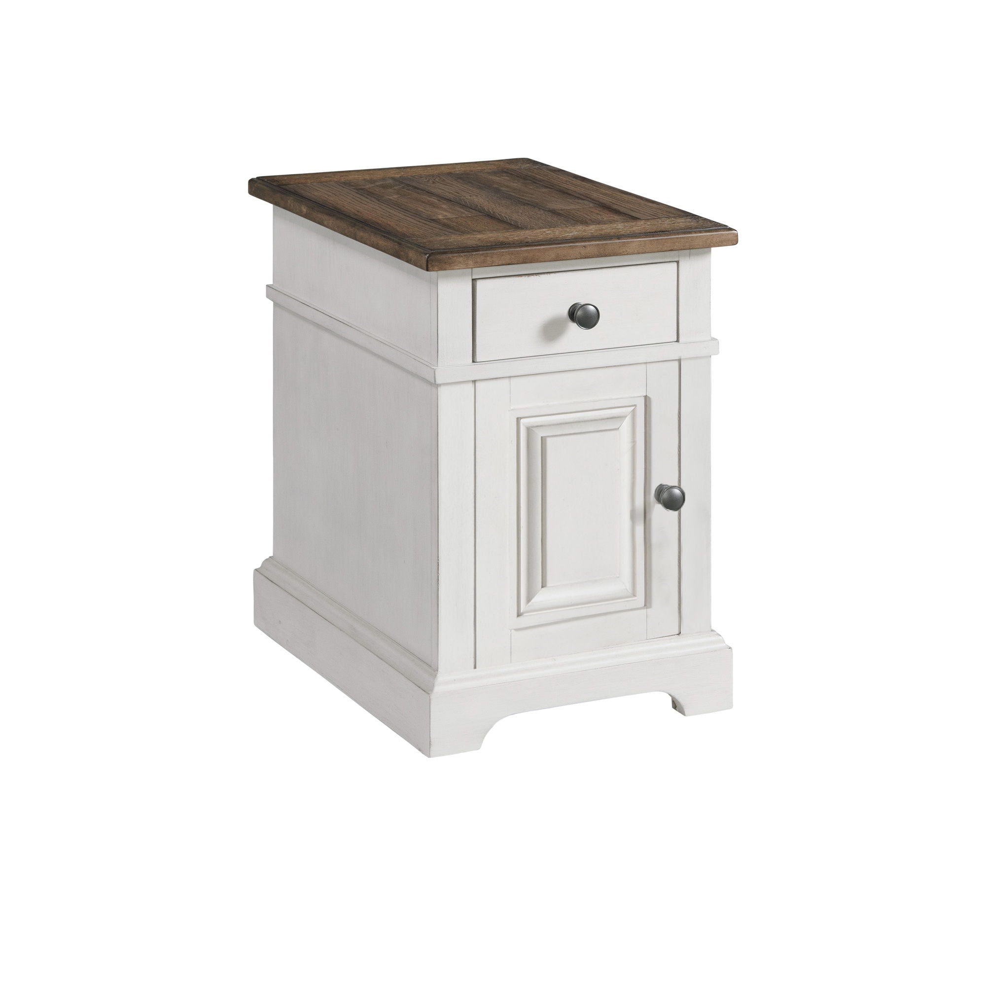 Drake – Chairside Table – Rustic White / French Oak