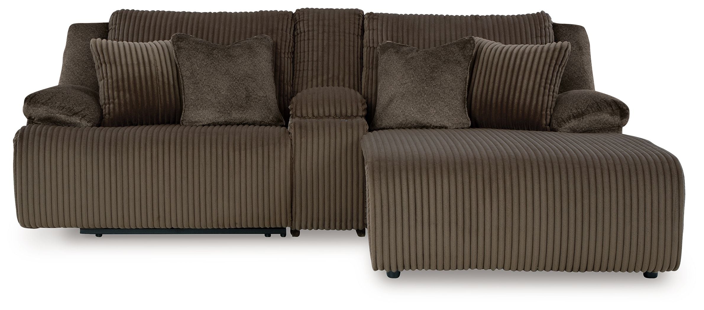 Top Tier – 3-Piece Reclining Sectional Sofa With Raf Press Back Chaise – Fabric – Chocolate