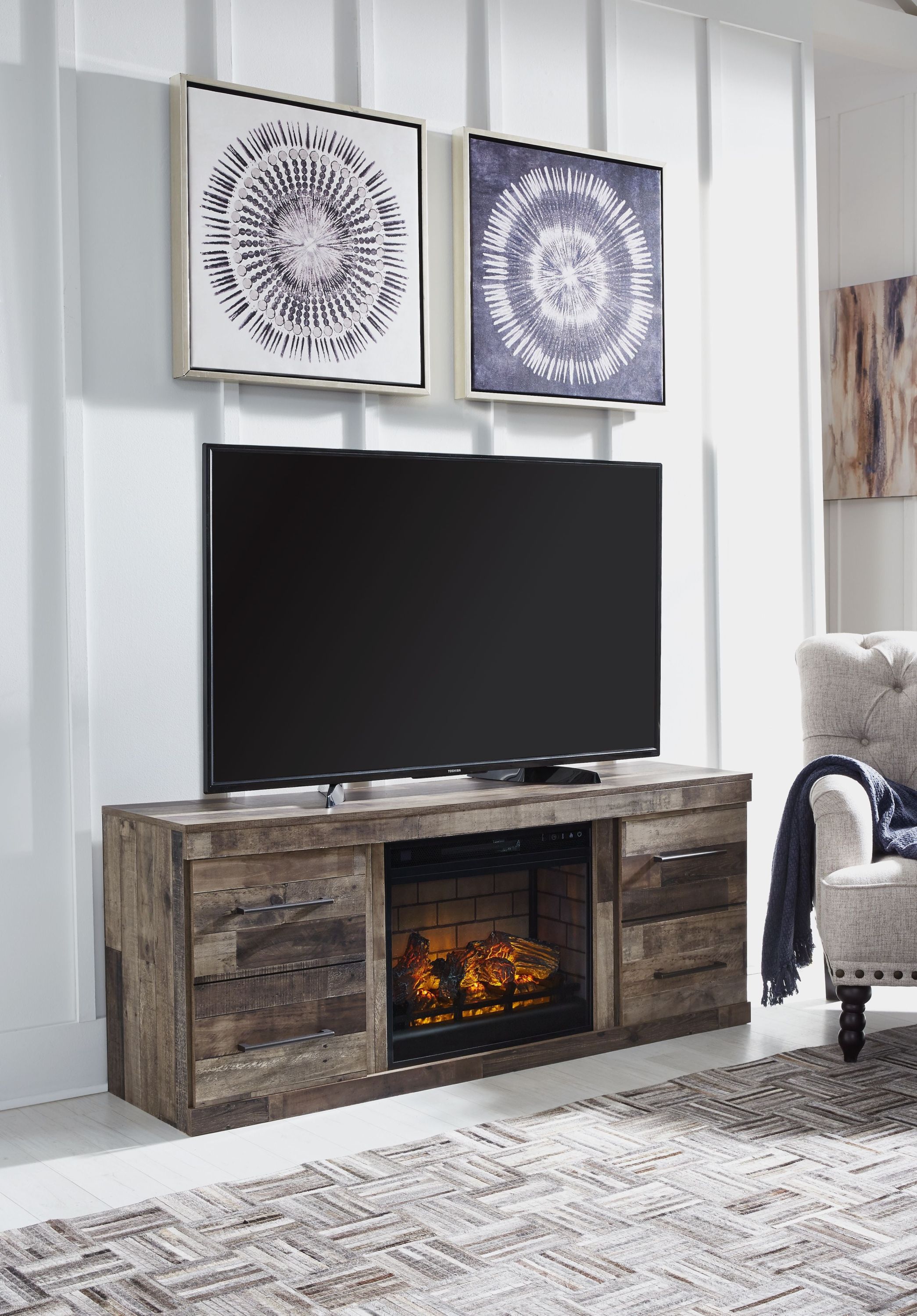 Derekson – TV Stand With Electric Fireplace – Multi Gray