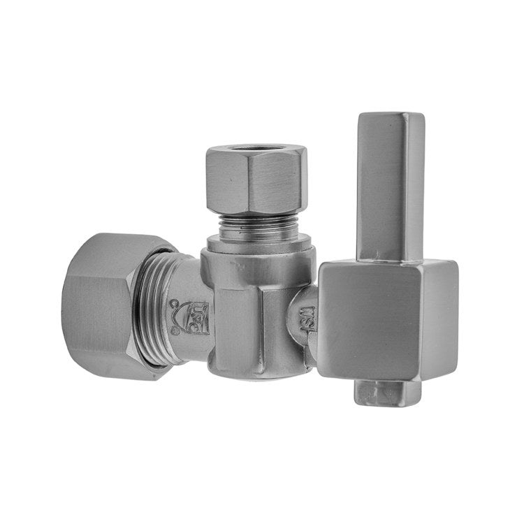 Supply Valve Quarter Turn Angle Pattern Square Lever Handle 5/8 x 3/8 Inch OD Brass Polished Chrome Compression - Image 1