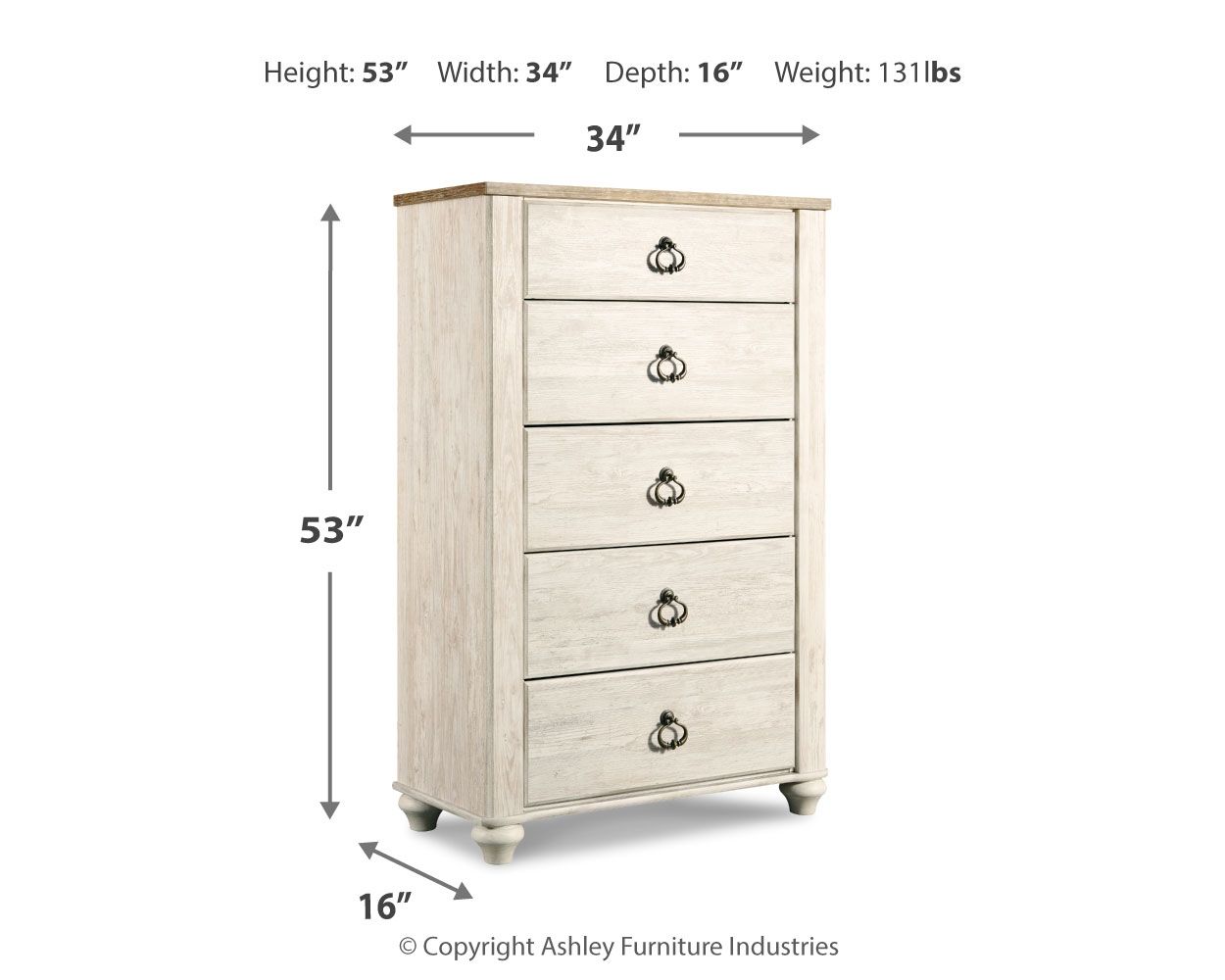 Willowton - Five Drawer Chest - Brown / Beige / White - Image 2