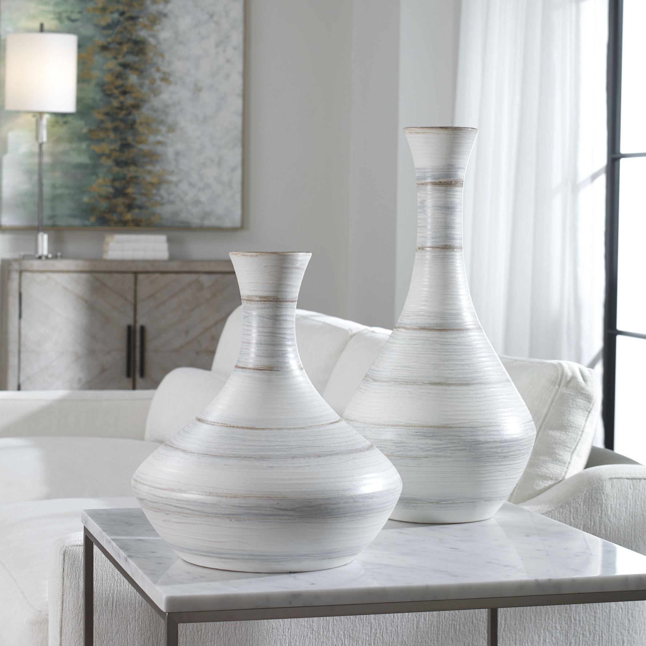 Potter - Fluted Striped Vases (Set of 2) - Light Blue - Image 3