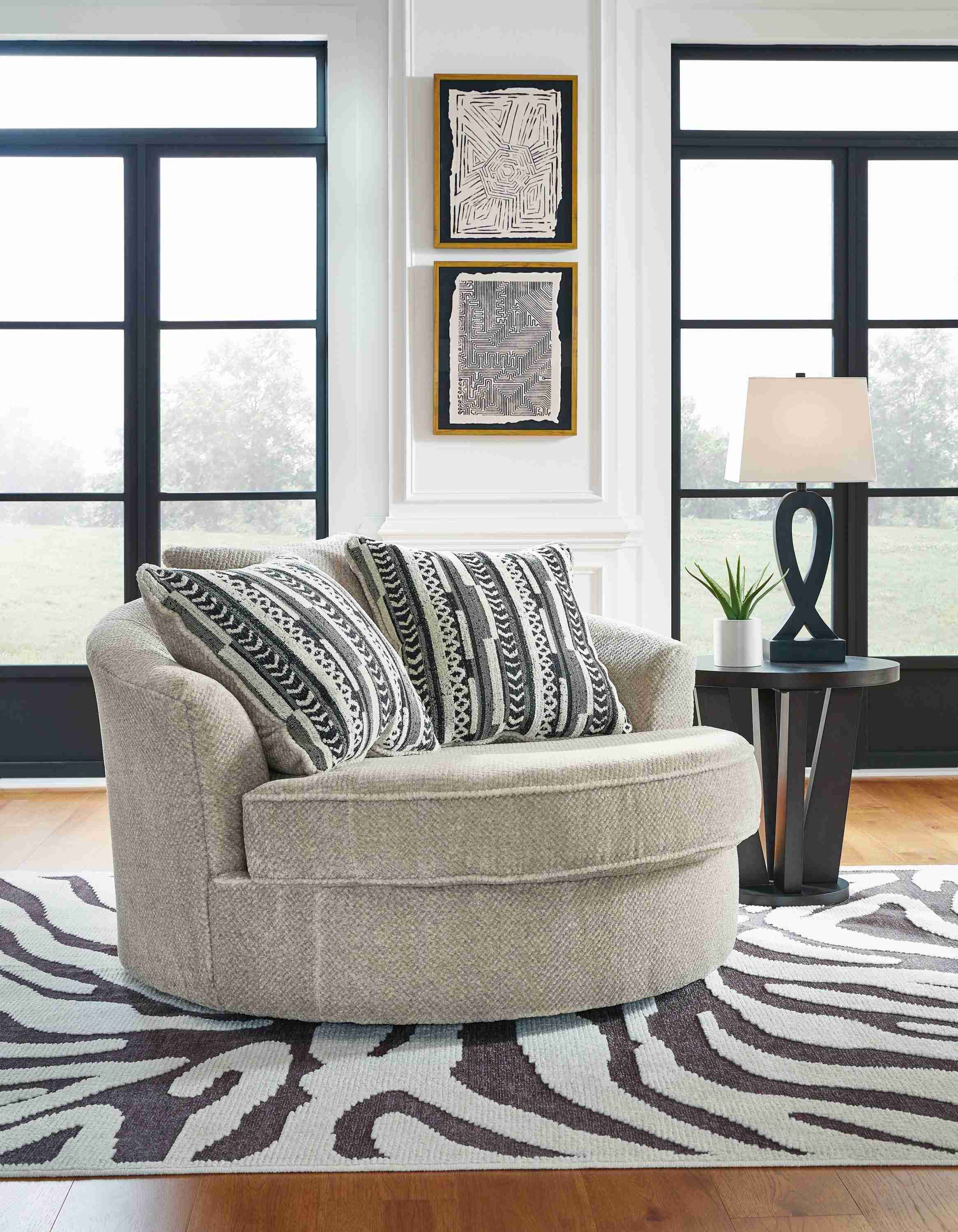 Calnita - Oversized Swivel Accent Chair - Fabric - Sisal - Image 2