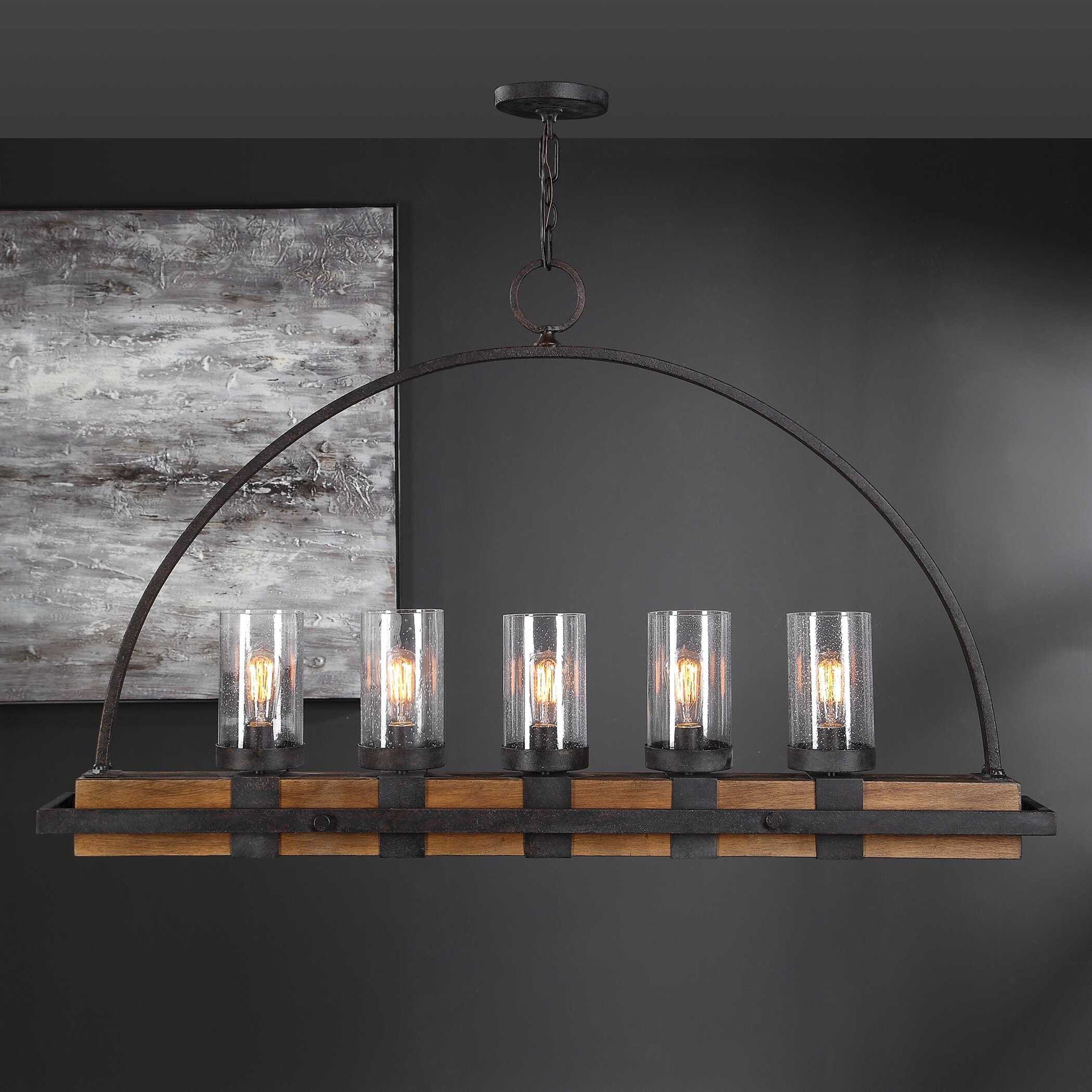 Atwood - 5 Light Rustic Linear Chandelier - Light Brown - Image 3