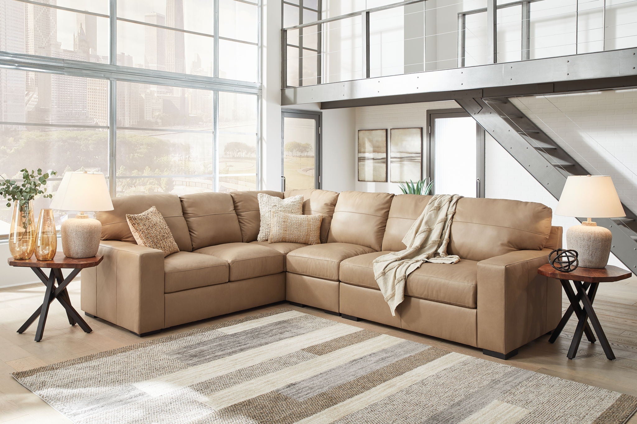 Bandon - 3-Piece Sectional With Raf Loveseat - Leather Match - Toffee - Image 2