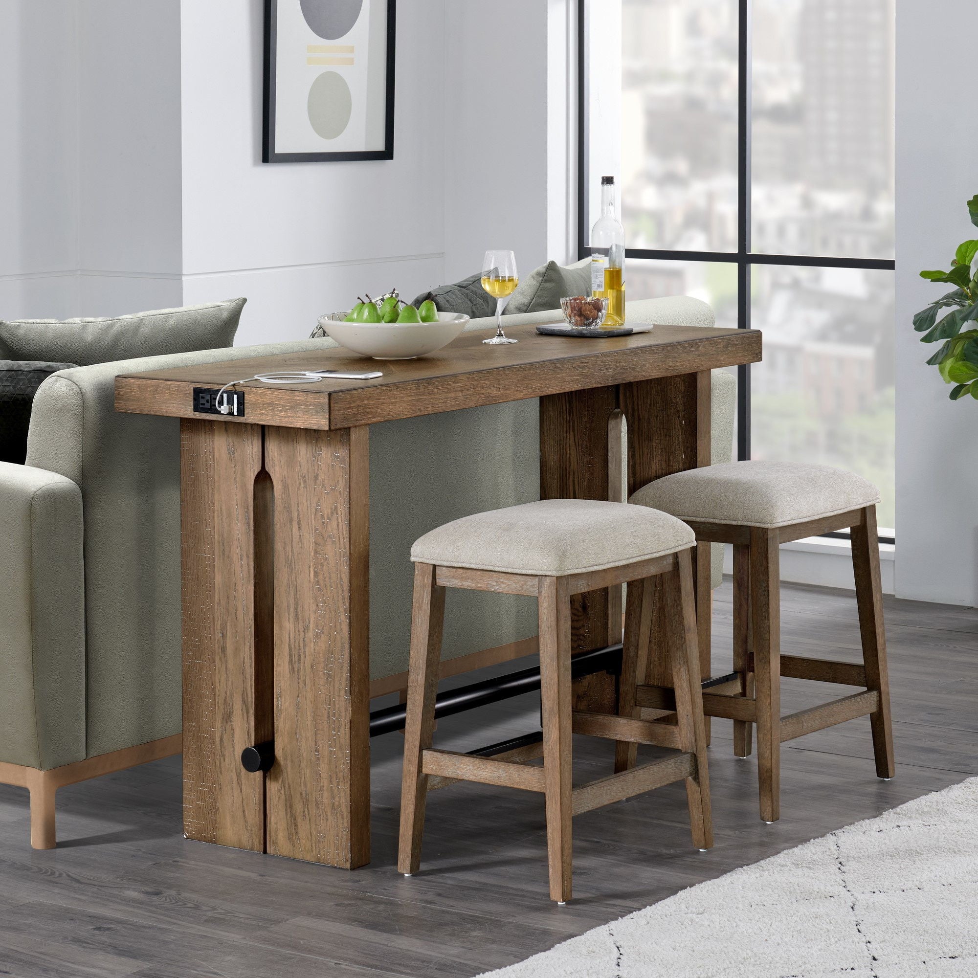 Landmark - Backless Stool - Weathered Oak - Image 3