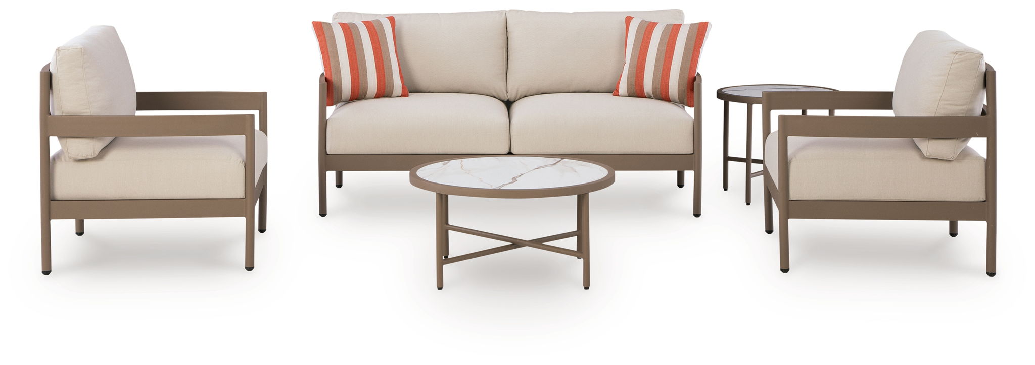 Bluff Trail – Loveseat, Lounge Chairs, Tables Set (Set of 5) – Beige