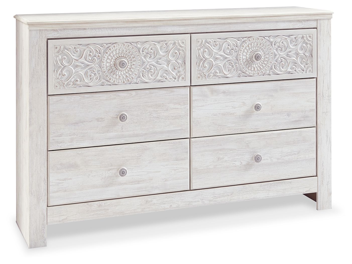 Paxberry - Six Drawer Dresser - Medallion Drawer Pulls - Whitewash - Image 1