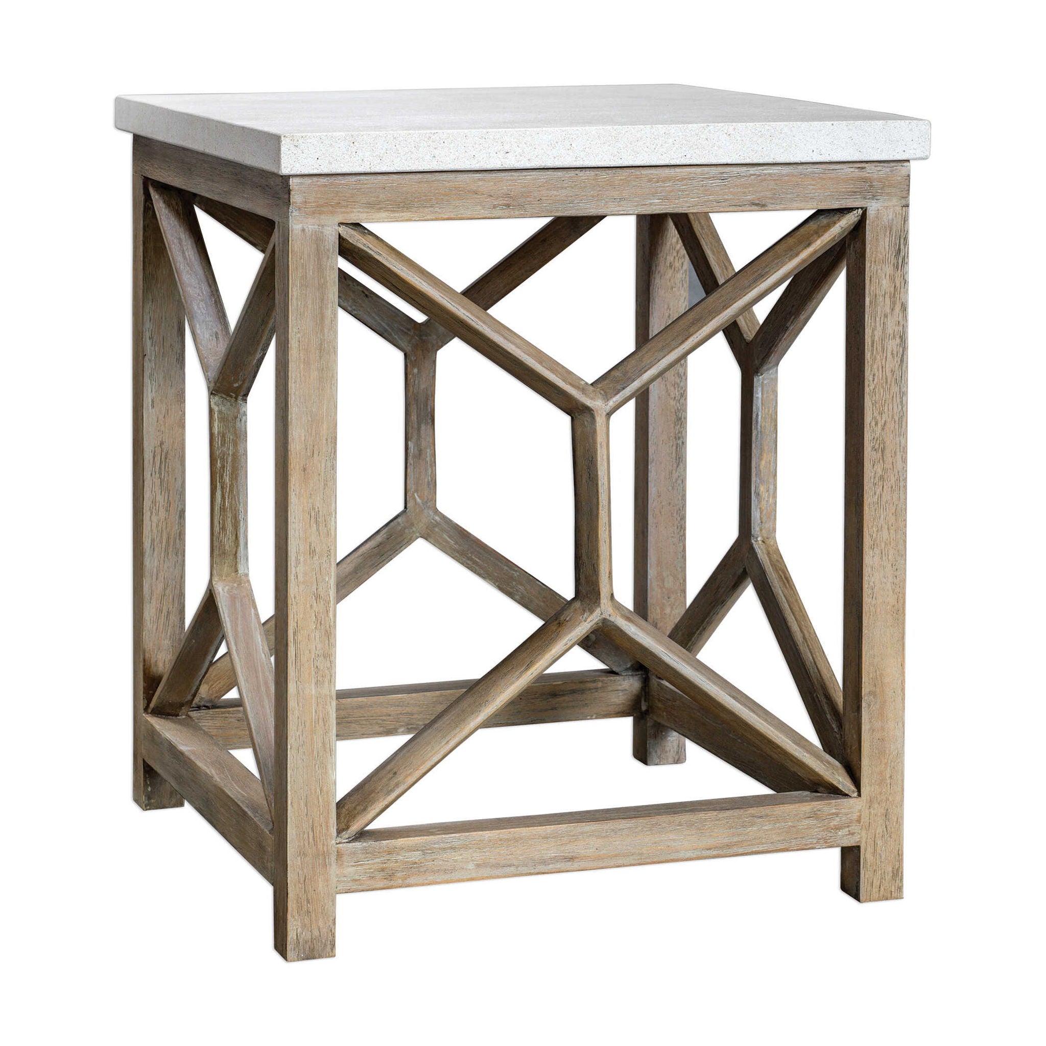 Catali – Stone End Table – White & Light Brown