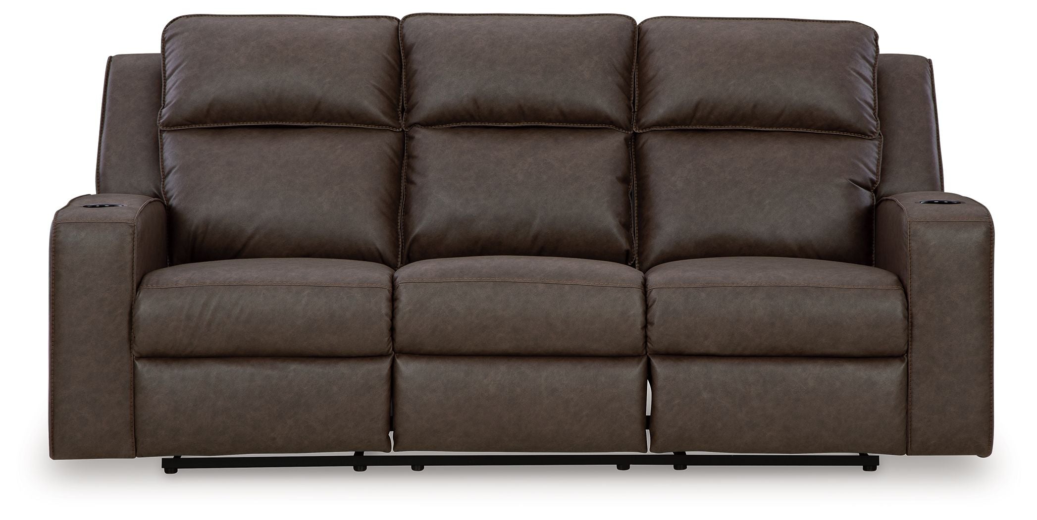 Lavenhorne – Reclining Sofa W/ Drop Down Table – Faux Leather – Granite